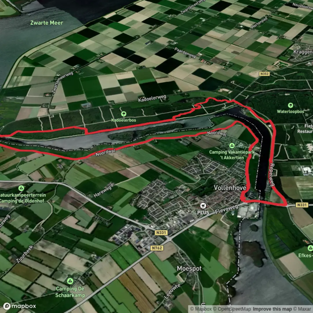 An image depicting the trail Jachthaven, Kadoelermeer and Vollenhoverkanaal Loop and its surrounding area.