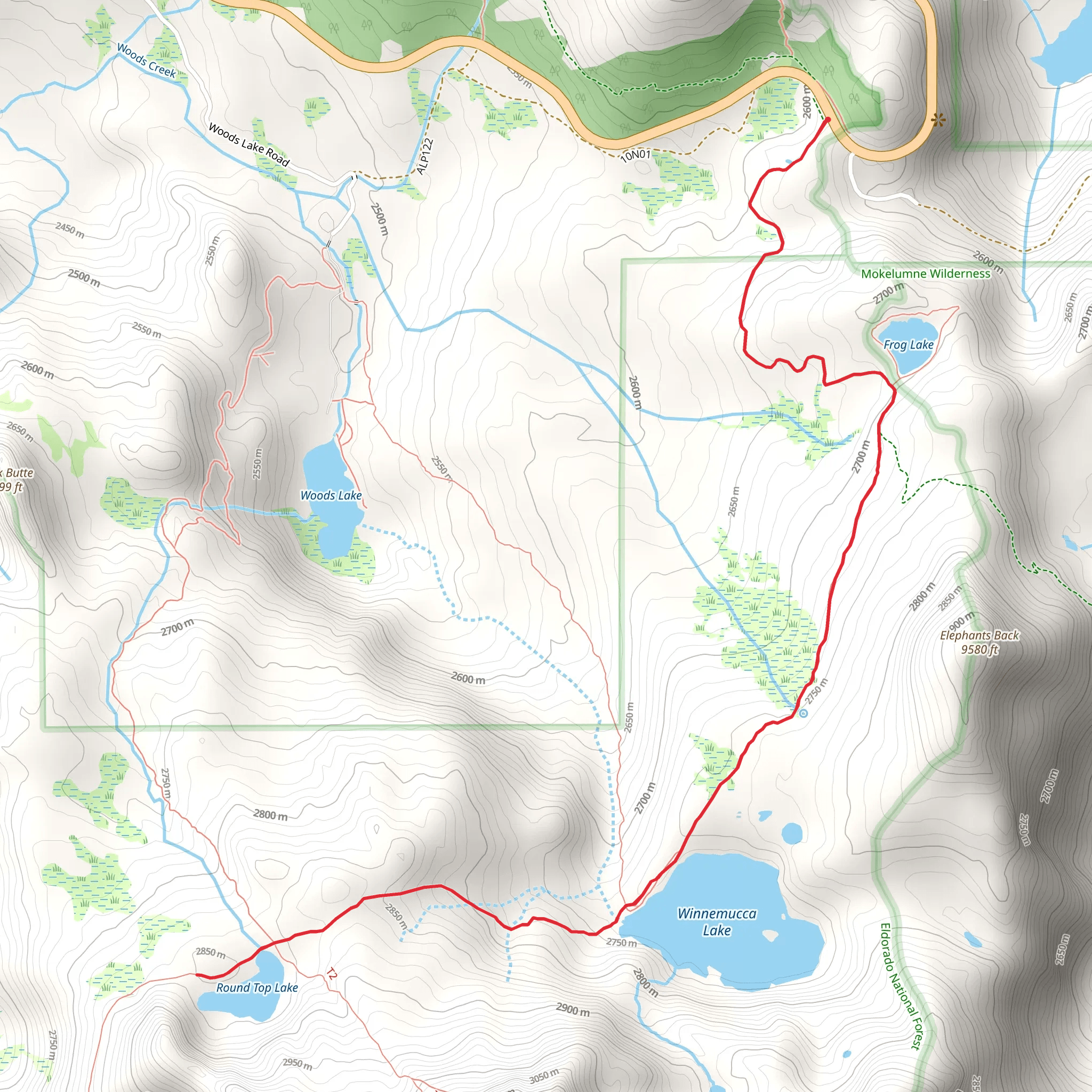 Round Top Lake and Winnemucca Lake via Pacific Crest Trail mobile static map