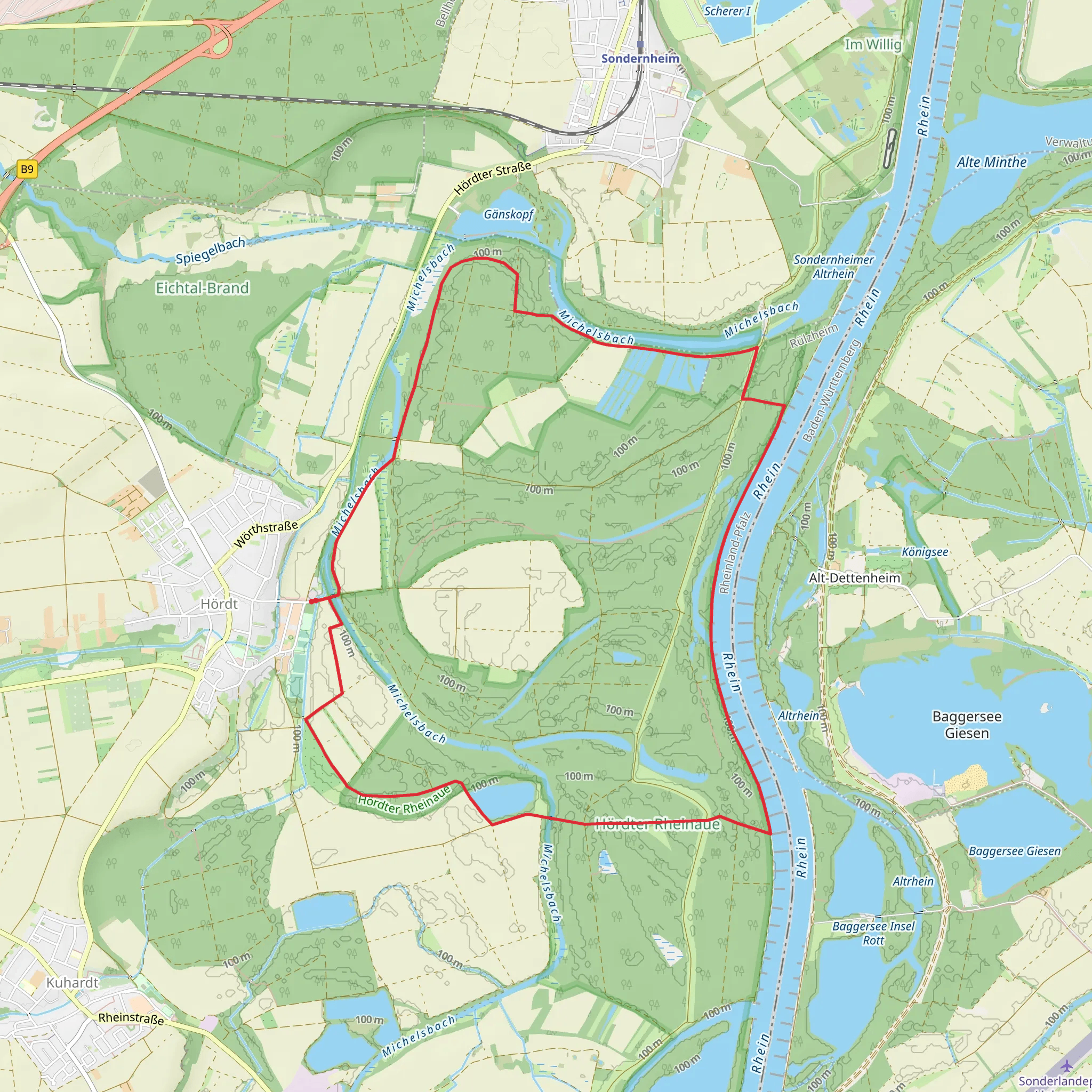 Hundspfot and Hordter Rheinaue Loop mobile static map
