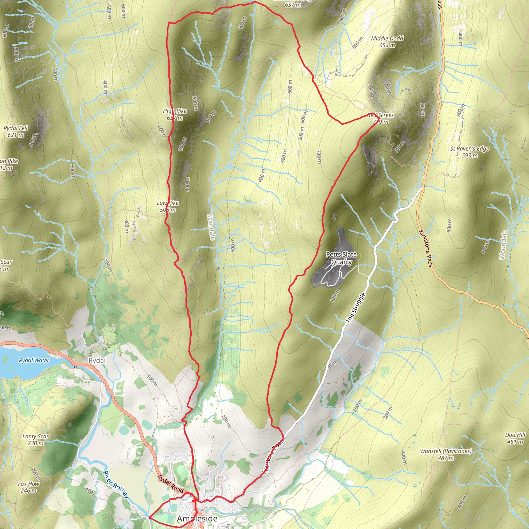 Red Screes Tarn, High Pike and Low Pike Loop - Ambleside mobile static map