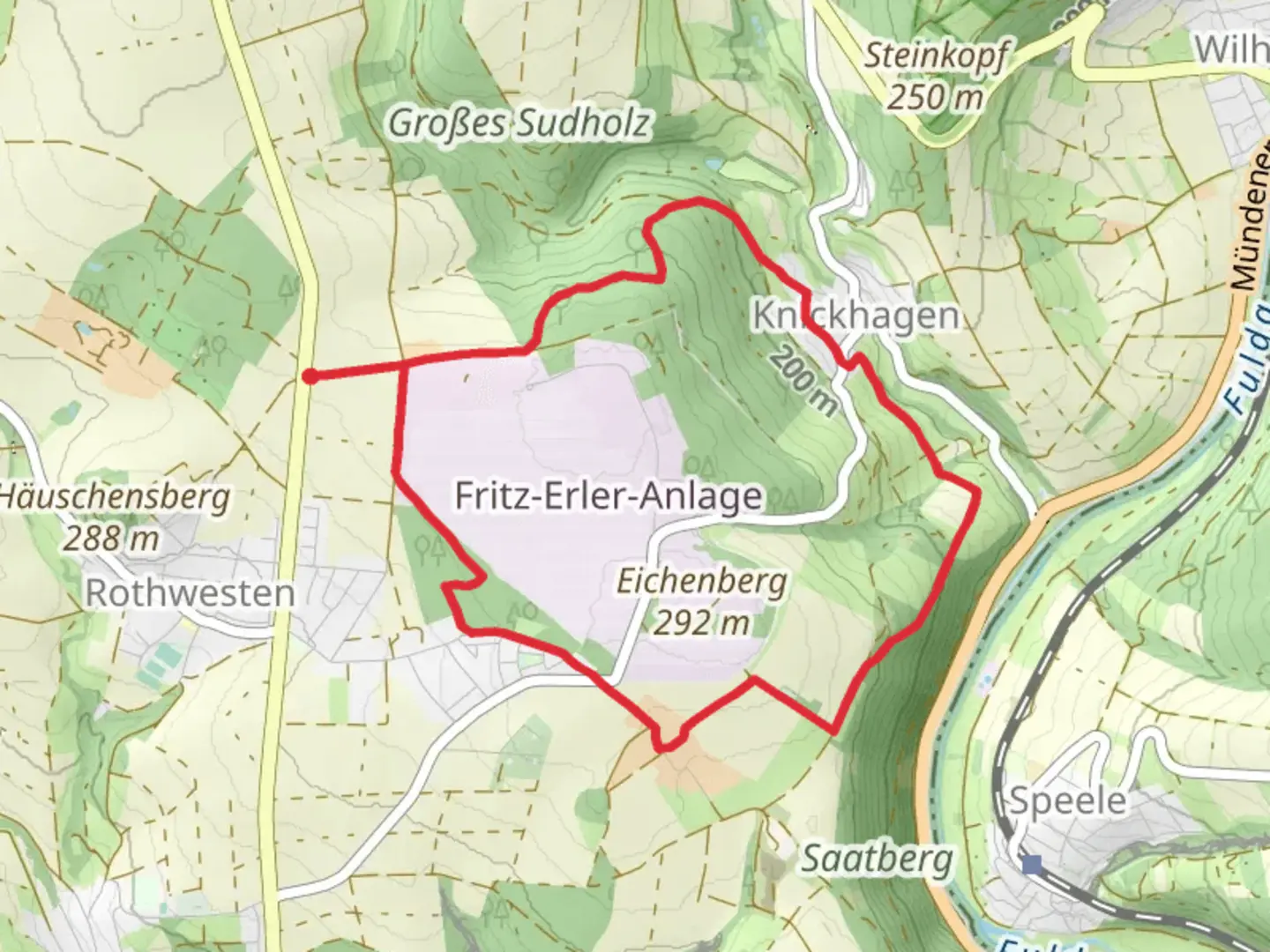 An image depicting the trail Petersweg and Wildbahn Loop and its surrounding area.