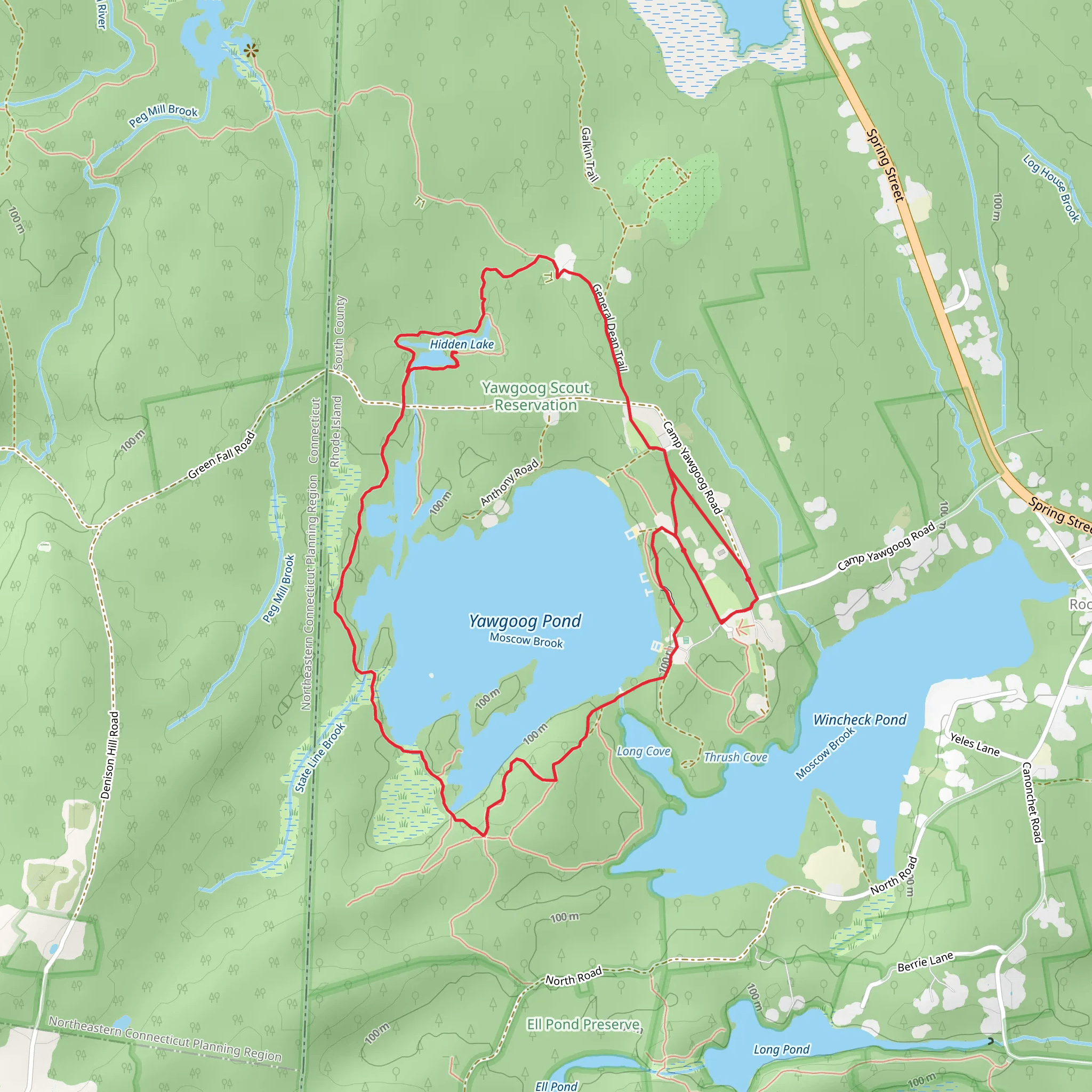Hidden Lake and Yawgoog Pond Loop mobile static map