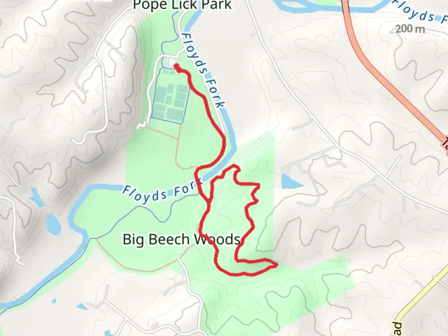 An image depicting the trail Big Beach Trail from John Floyd Fields and its surrounding area.