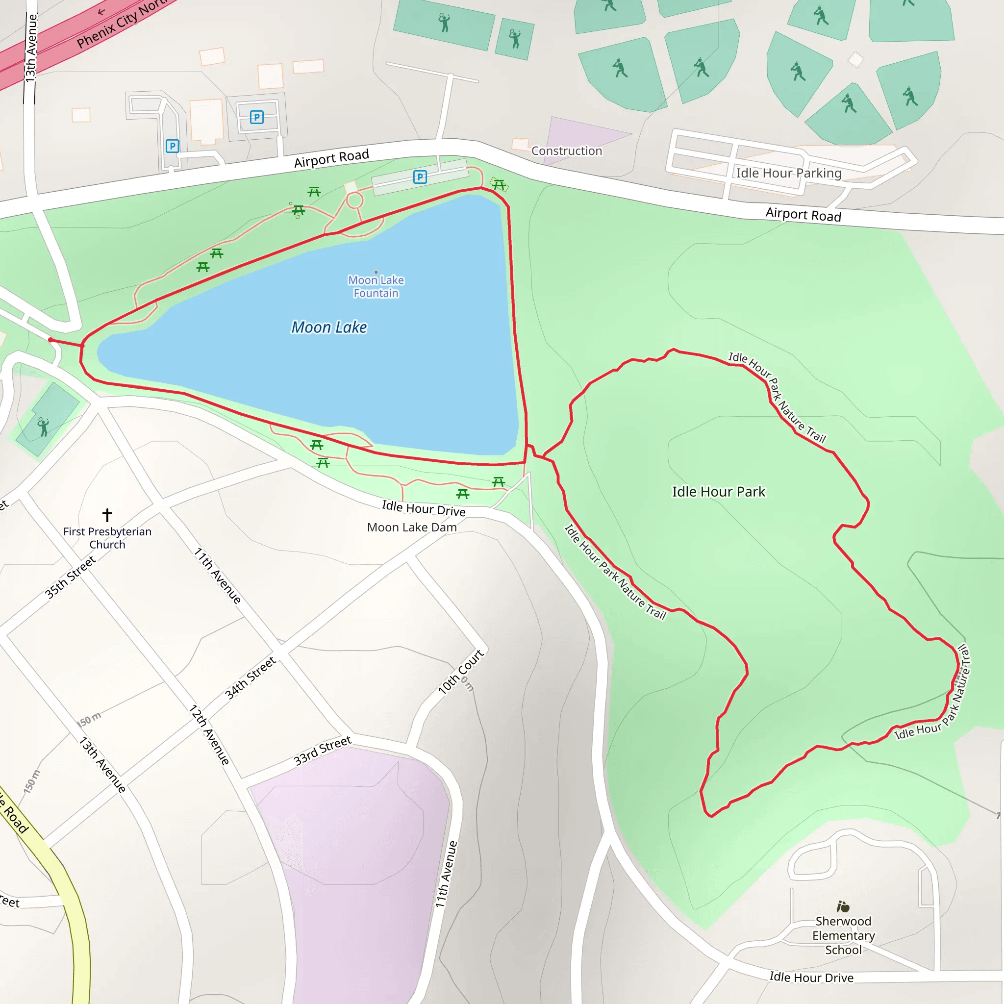 Moon Lake and Idle Hour Park Loop mobile static map
