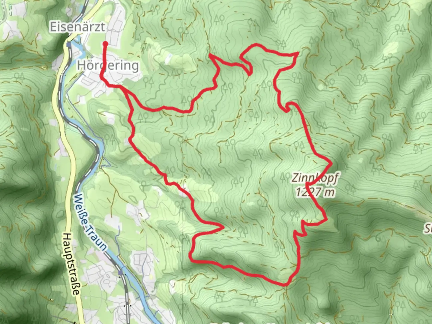 An image depicting the trail Zinnkopf Loop via 28 Eisenärzt Salinen Rundweg and its surrounding area.