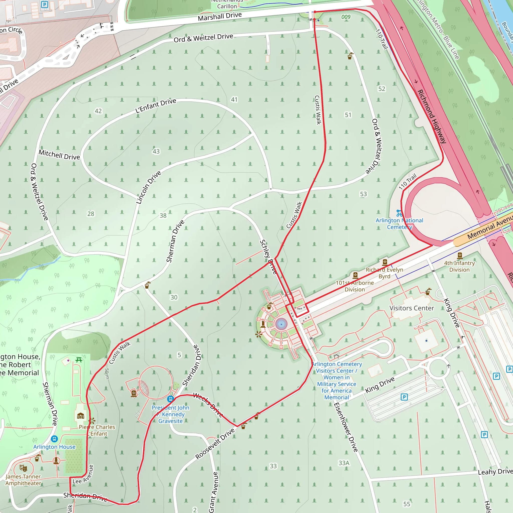 Custis Walk and Memorial Gate Fountain Loop mobile static map