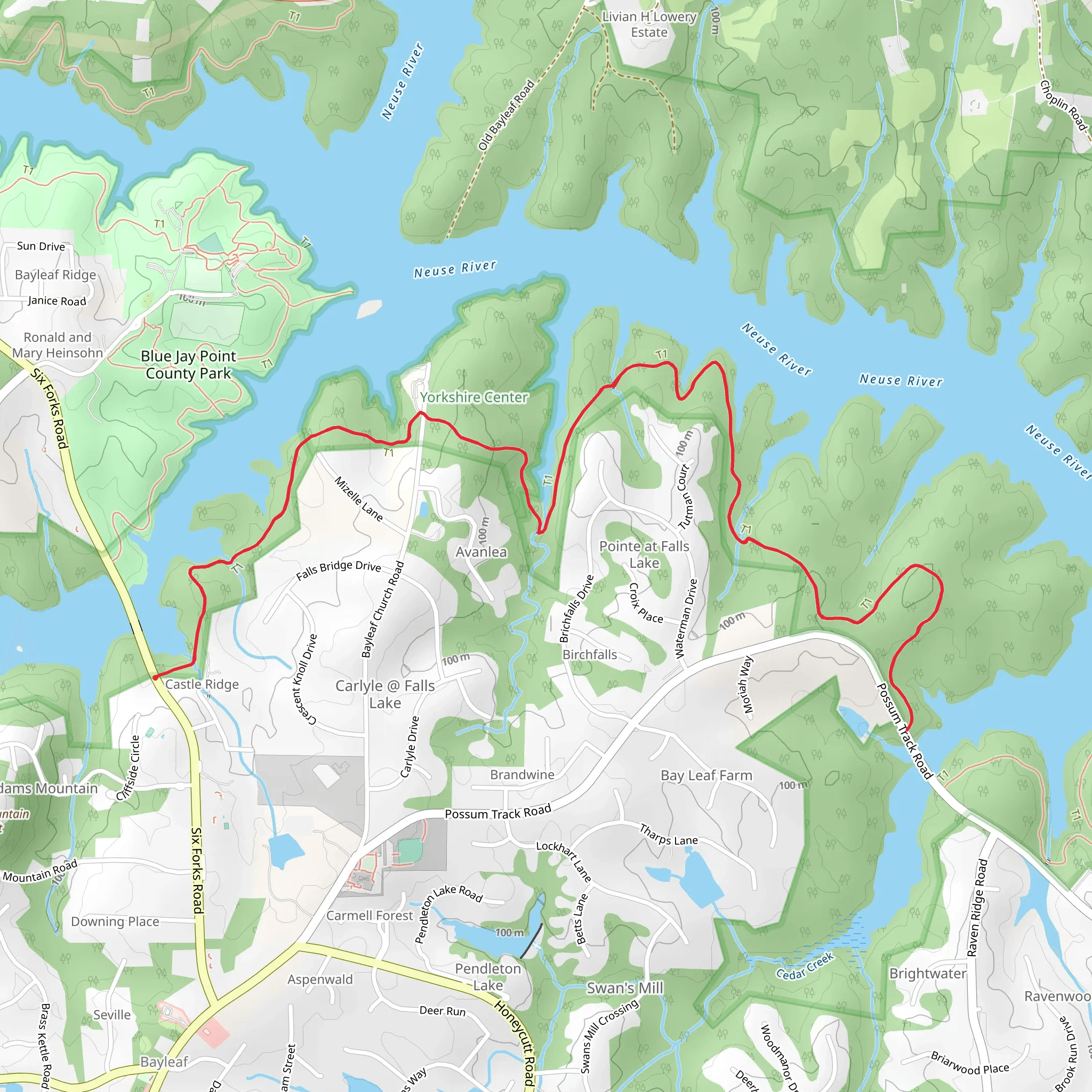 Falls Lake Short Trail from Six Forks Road mobile static map