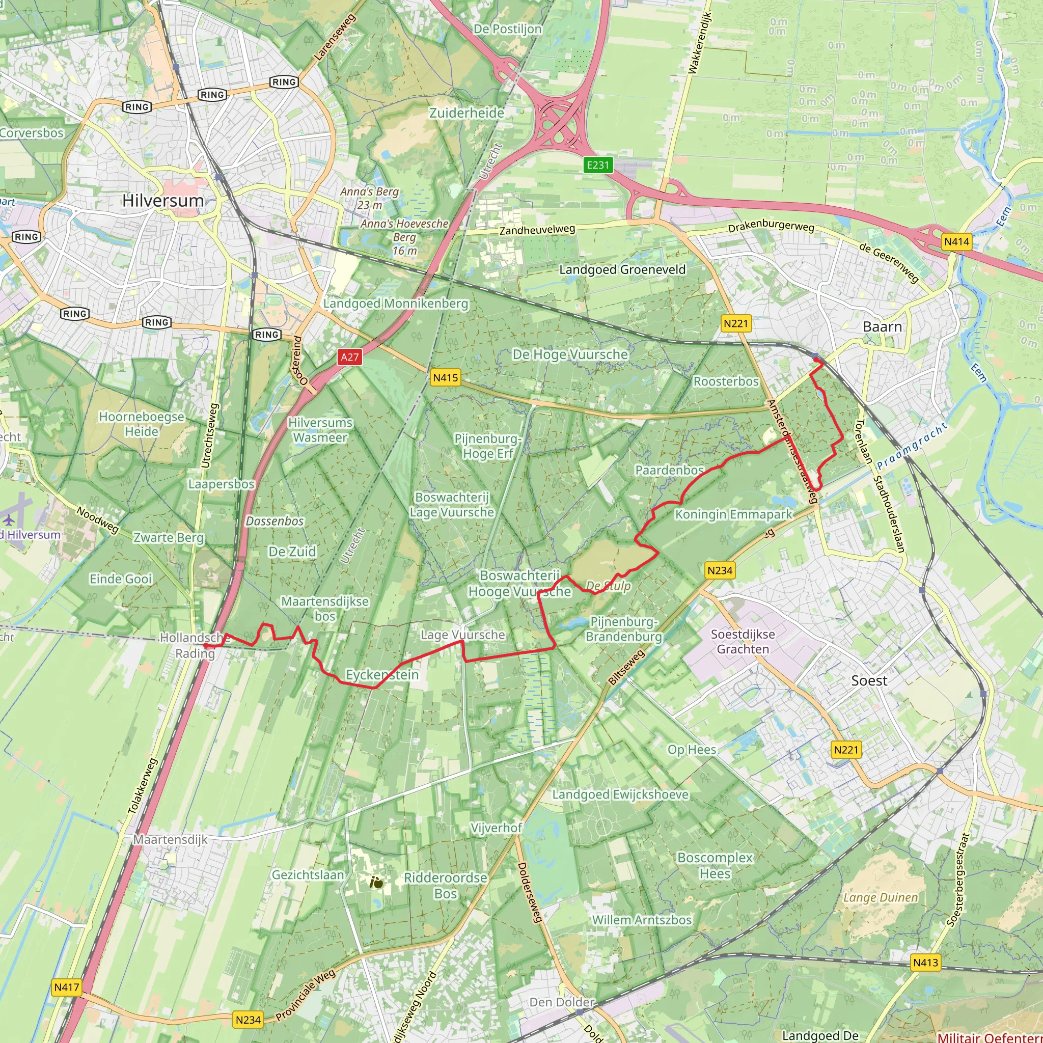 Baarn to Hallandscha Rading via Utrechtpad mobile static map