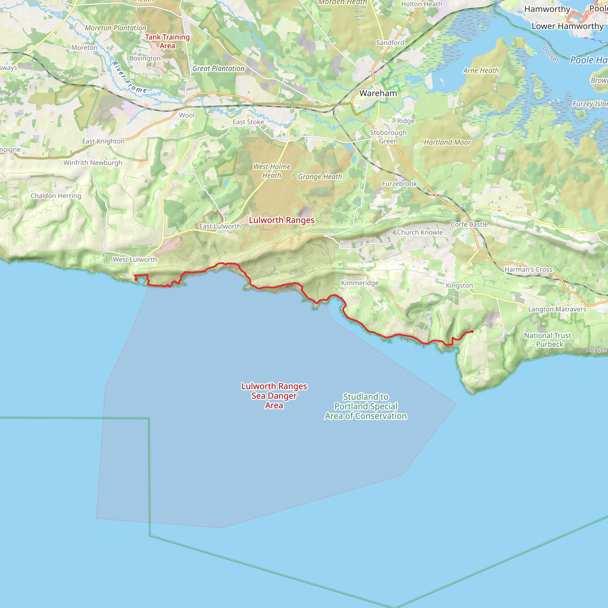 Lulworth Cove to Worth Matravers Walk mobile static map