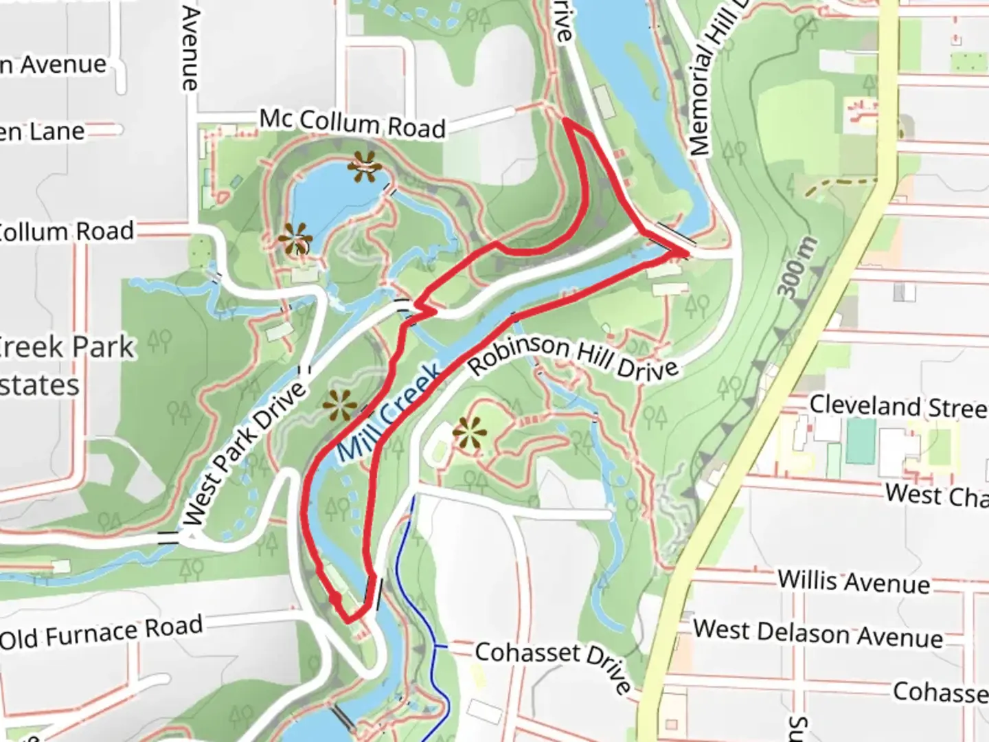 An image depicting the trail Slippery Rock Trail and Artists Loop Trail and its surrounding area.