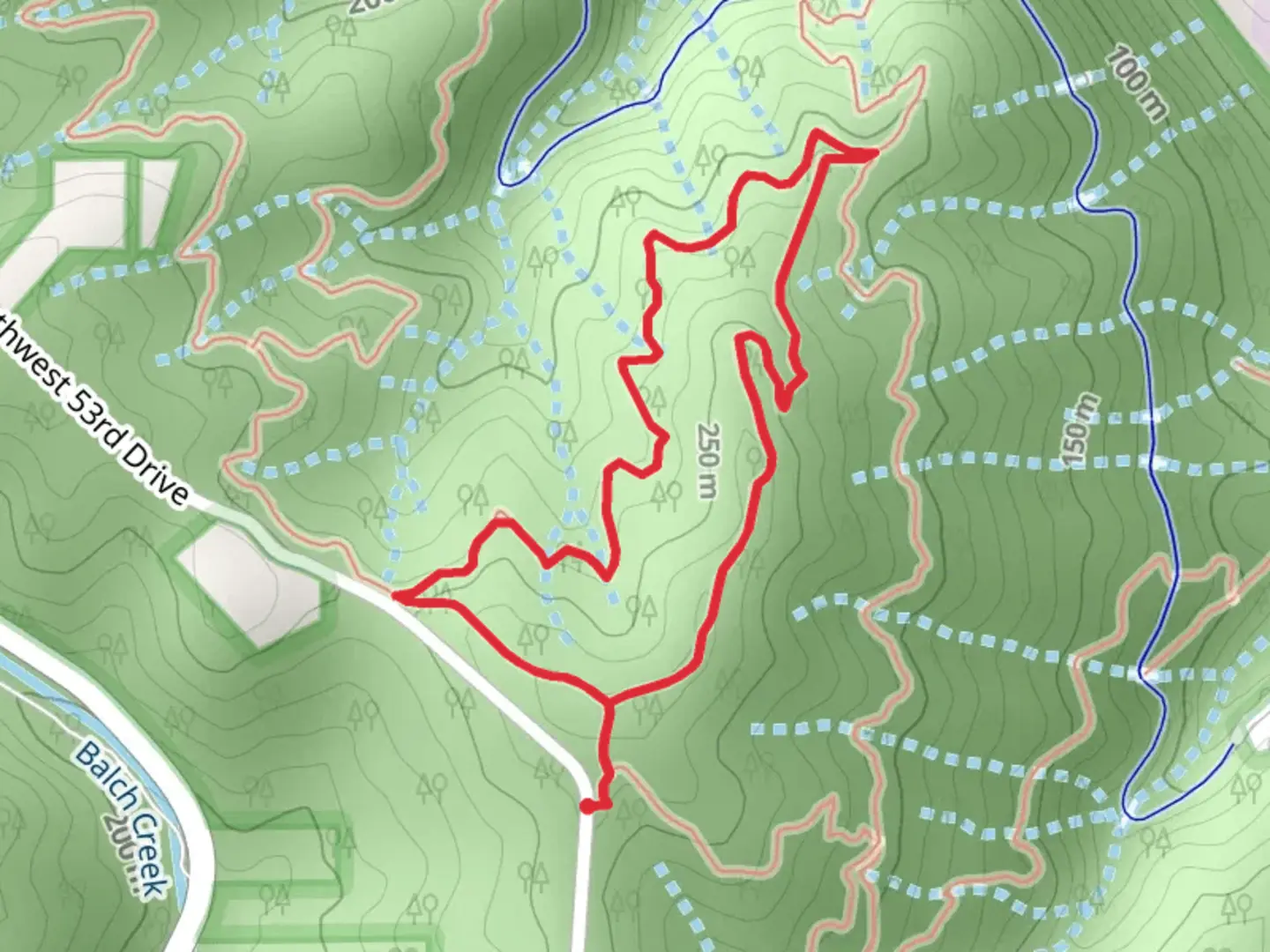 An image depicting the trail Dogwood, Keil and Wildwood Loop Trail and its surrounding area.