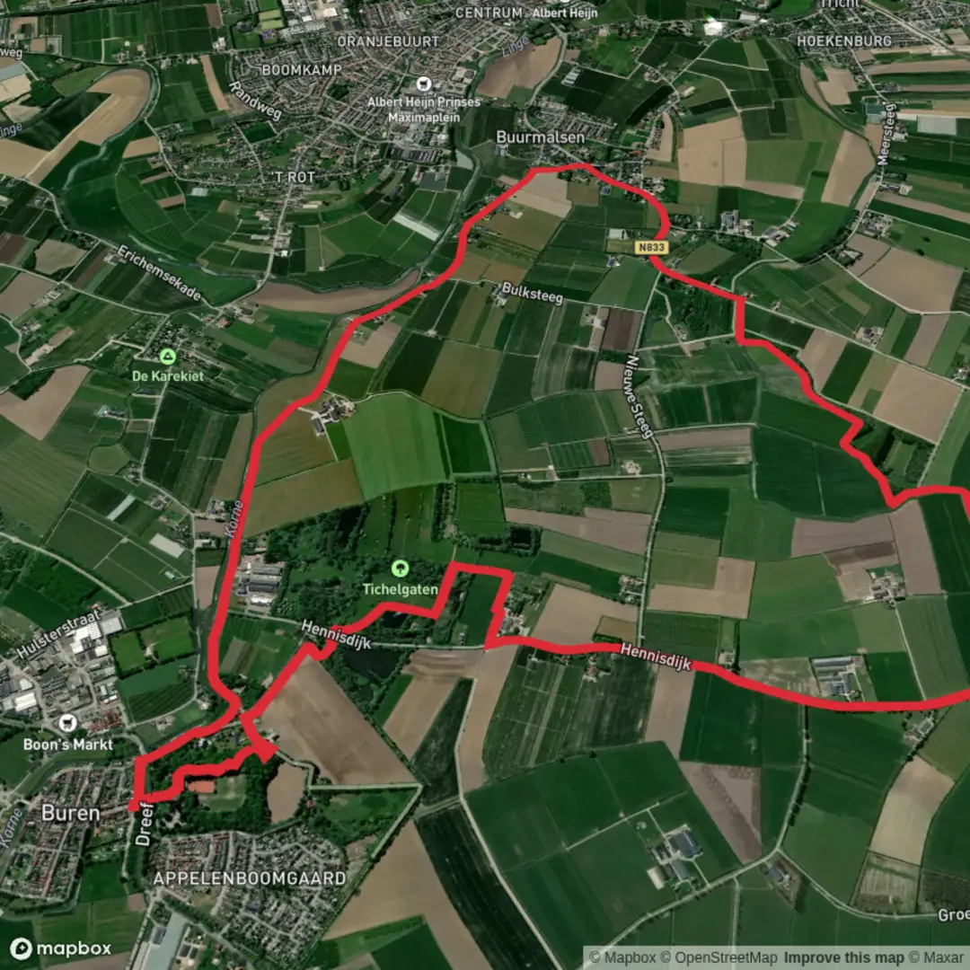 An image depicting the trail Gemeente and Buren Loop and its surrounding area.