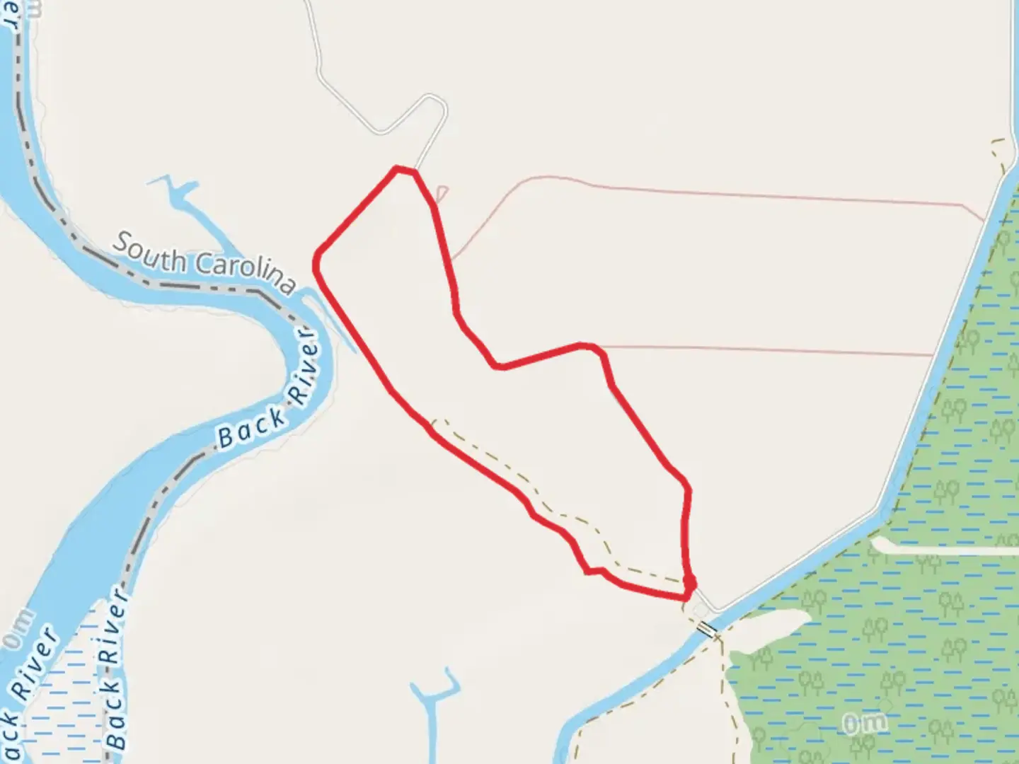 An image depicting the trail Raccoon Island Trail and Wildlife Drive Loop and its surrounding area.