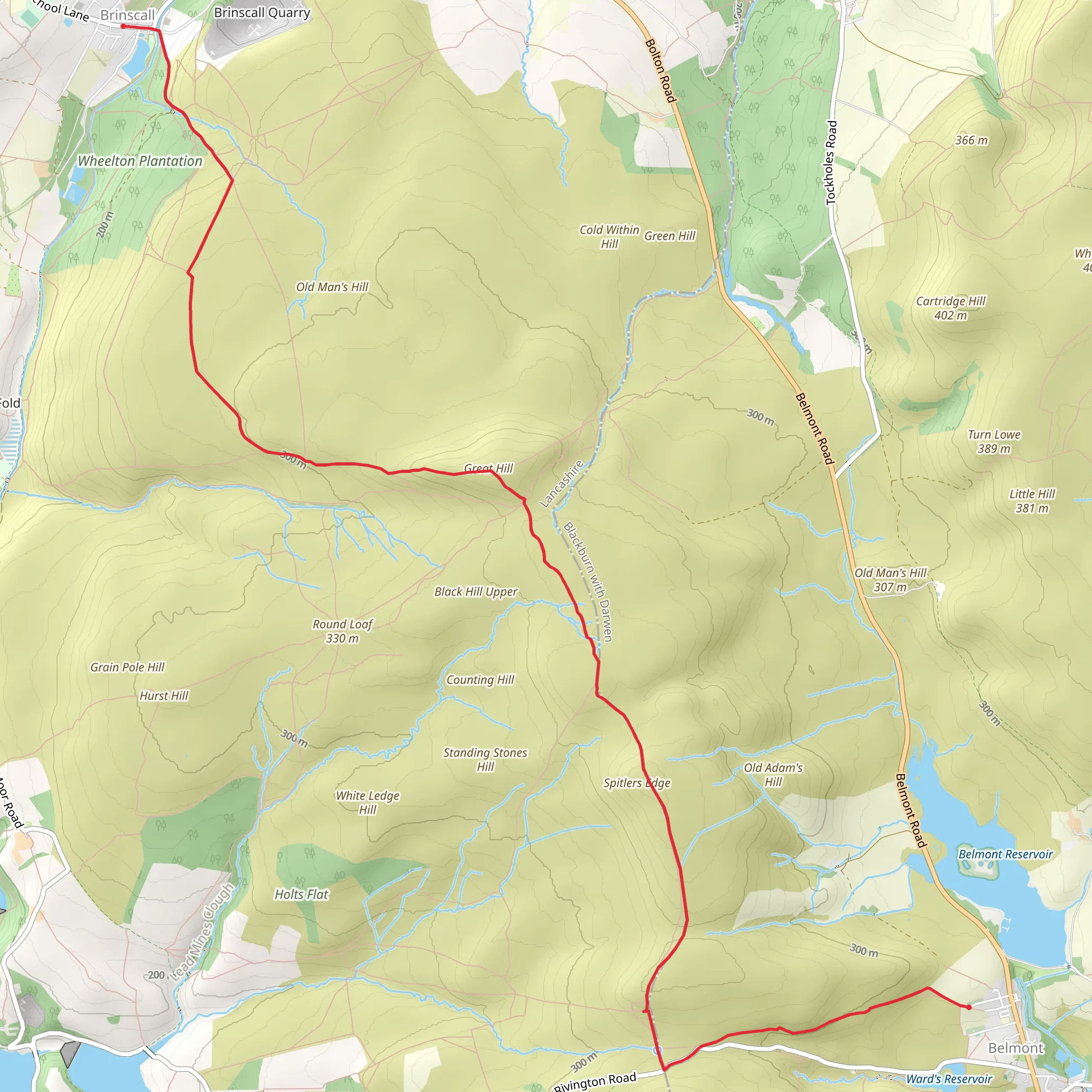 Belmont to Brinscall Walk via Great Hill mobile static map