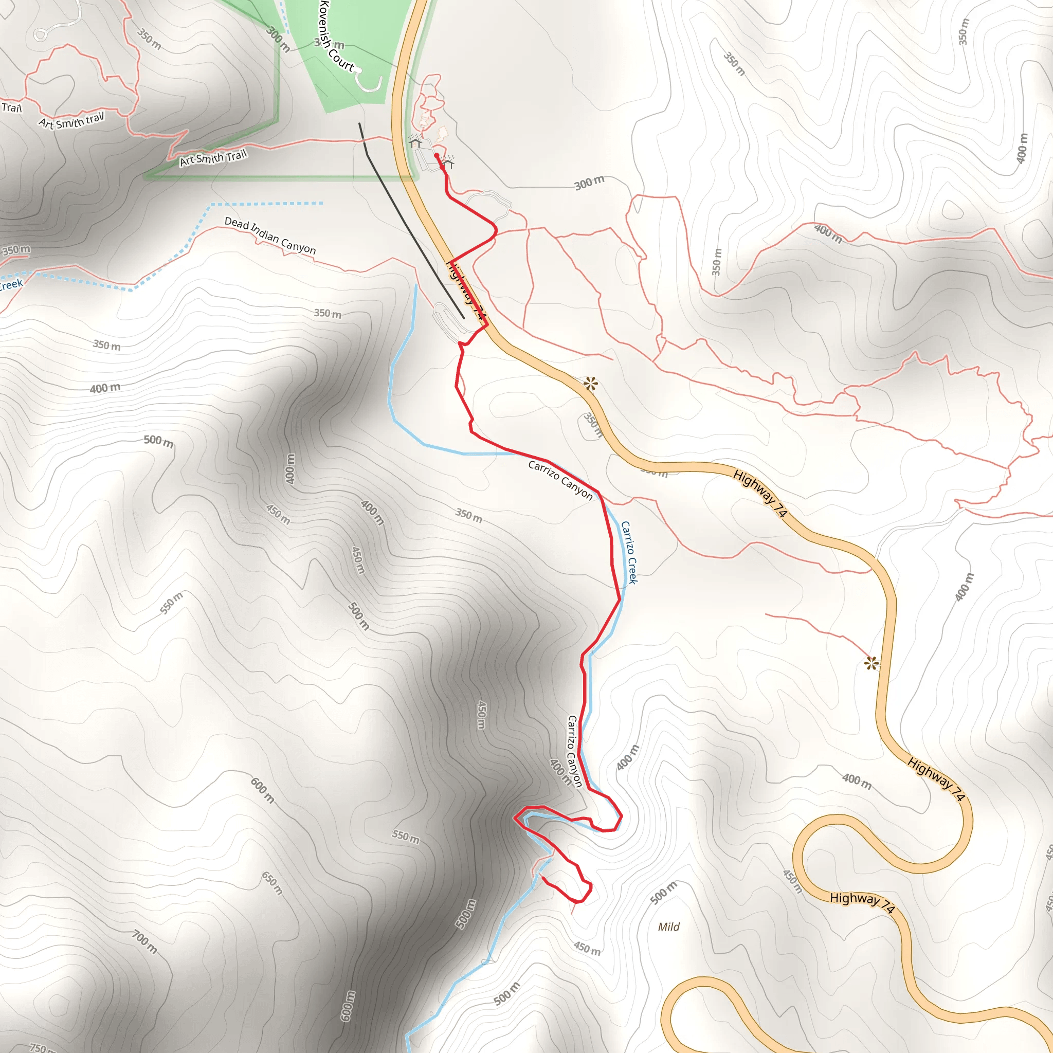 Carrizo Canyon Out and Back mobile static map