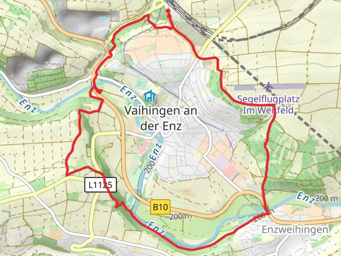 An image depicting the trail Vaihinger Rundweg and its surrounding area.