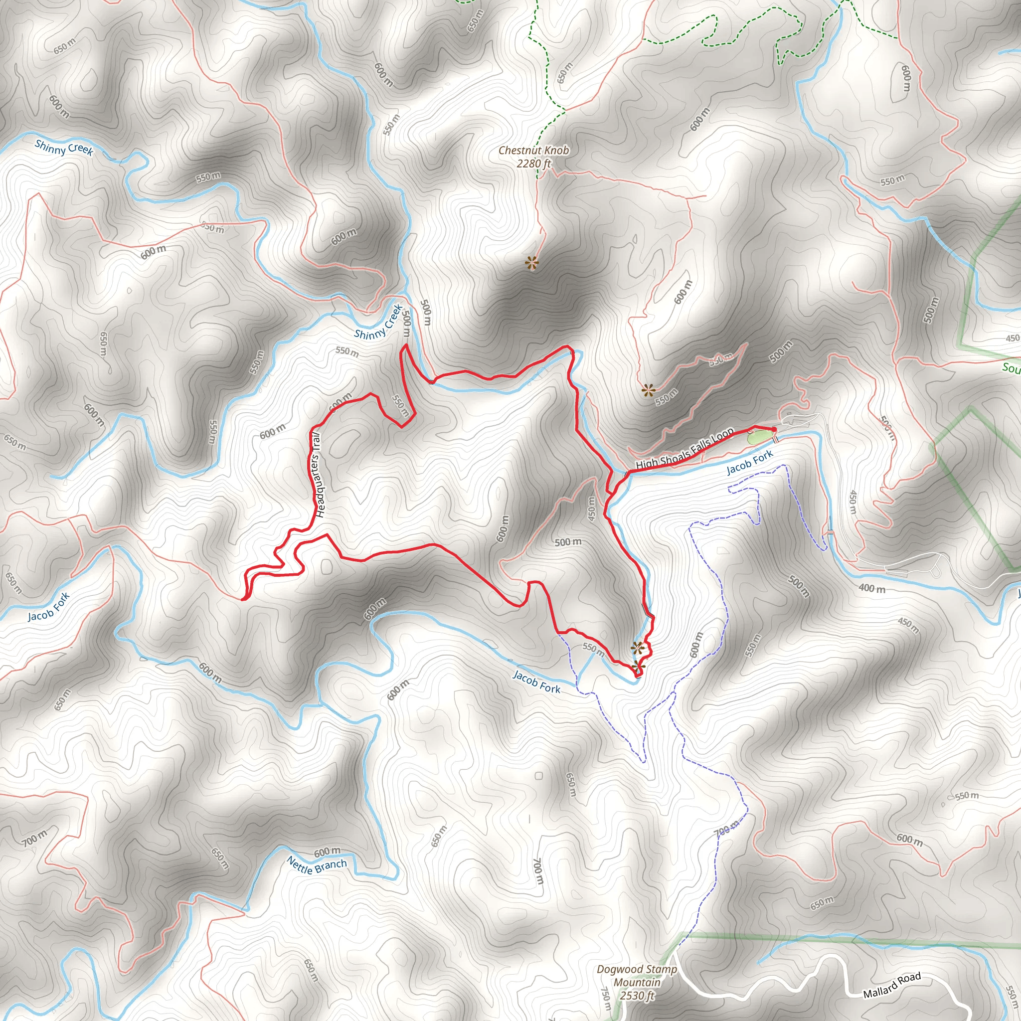 Headquarters Trail and Upper Falls Loop Trail mobile static map