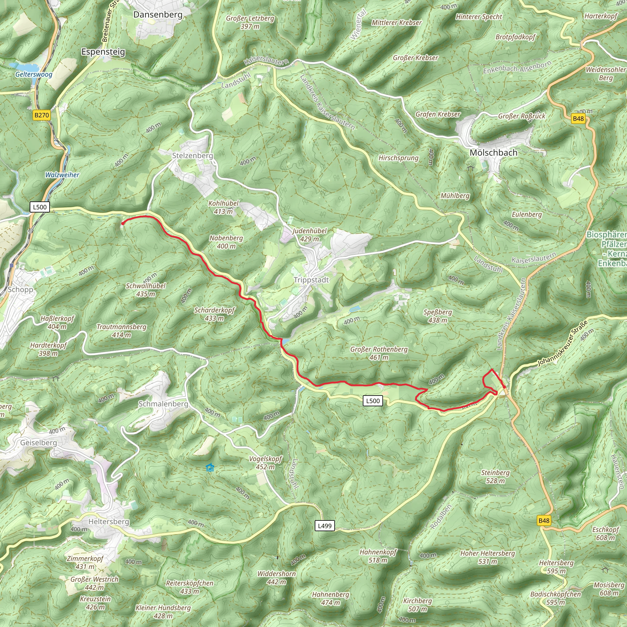 Walzwerk to Johanniskreuz via Pfaelzer Waldpfad mobile static map