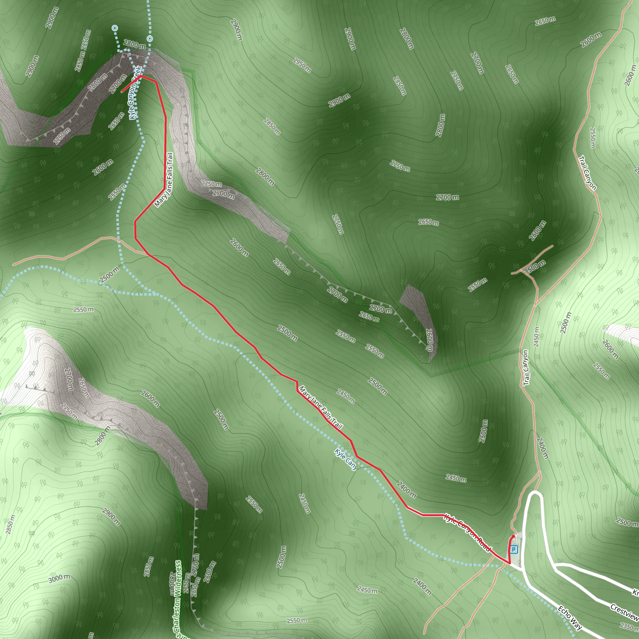 Mary Jane Falls Trail via Kyle Canyon mobile static map