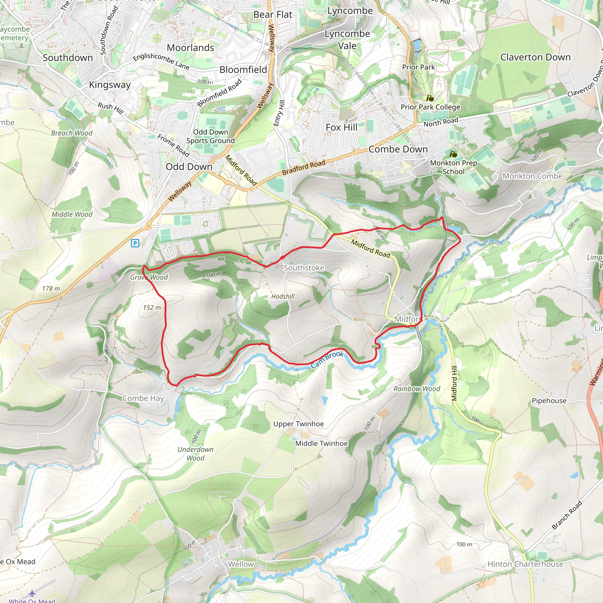 The Cam Brook Valley from Southstoke mobile static map