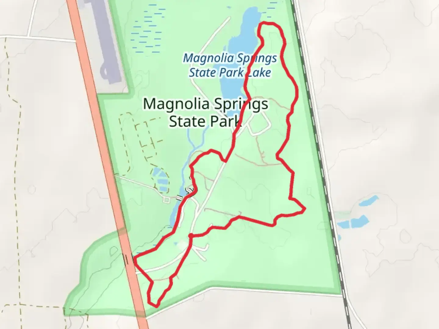 An image depicting the trail Lime Sink Trail, Beaver Trail and Woodpecker Nature Trail Loop and its surrounding area.