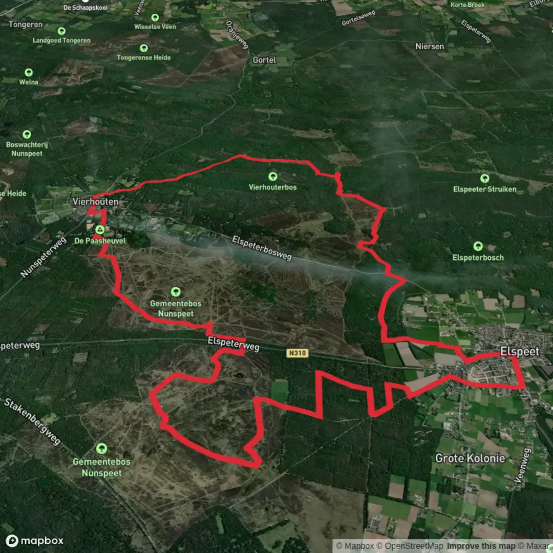 An image depicting the trail Elspeetsche Heide and Tonnetjesdelle Loop and its surrounding area.