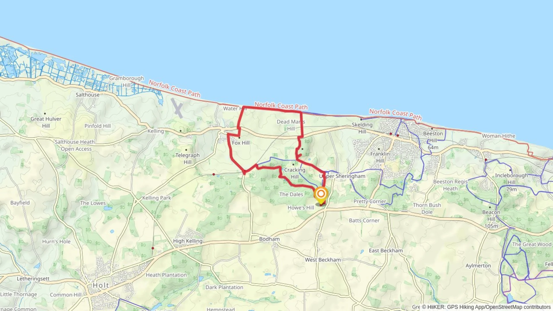 An image depicting the trail Upper Sheringham to Weybourne Loop via Weybourne Beach and its surrounding area.