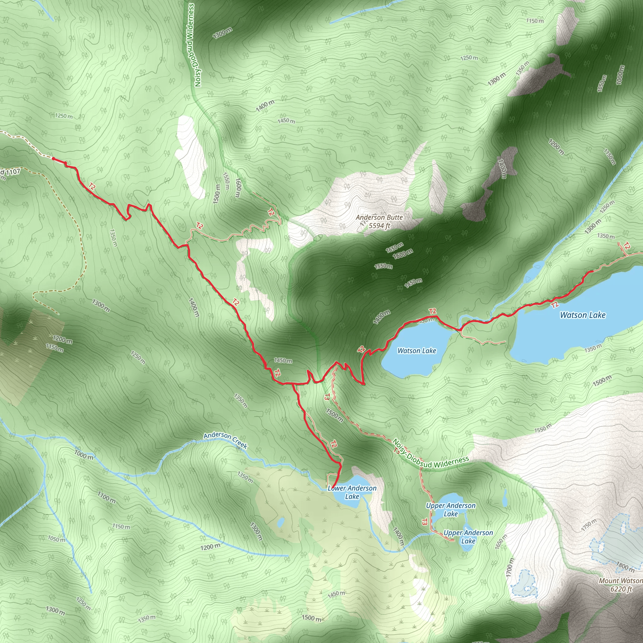 Lower Anderson-Watson Lakes Trail mobile static map