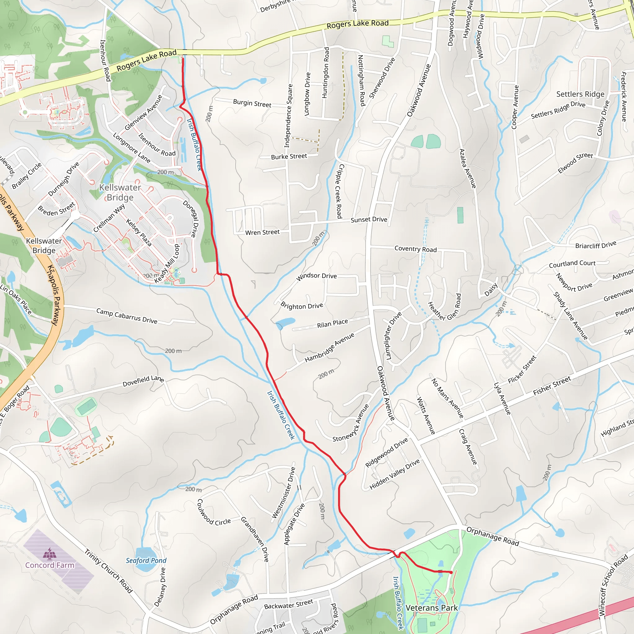 Irish Buffalo Creek Greenway - Veterans Park mobile static map