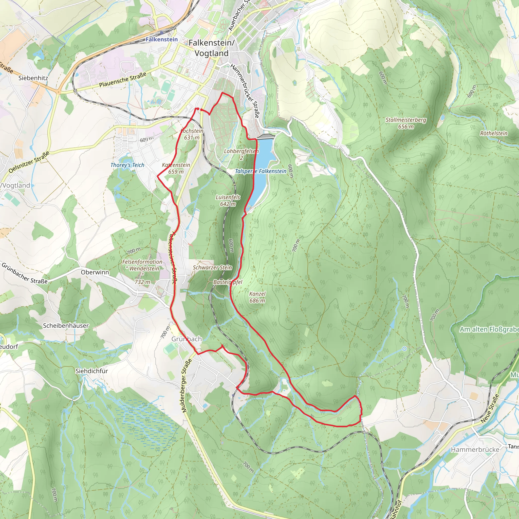 Talsperre Falkenstein via Gruene Markierung mobile static map