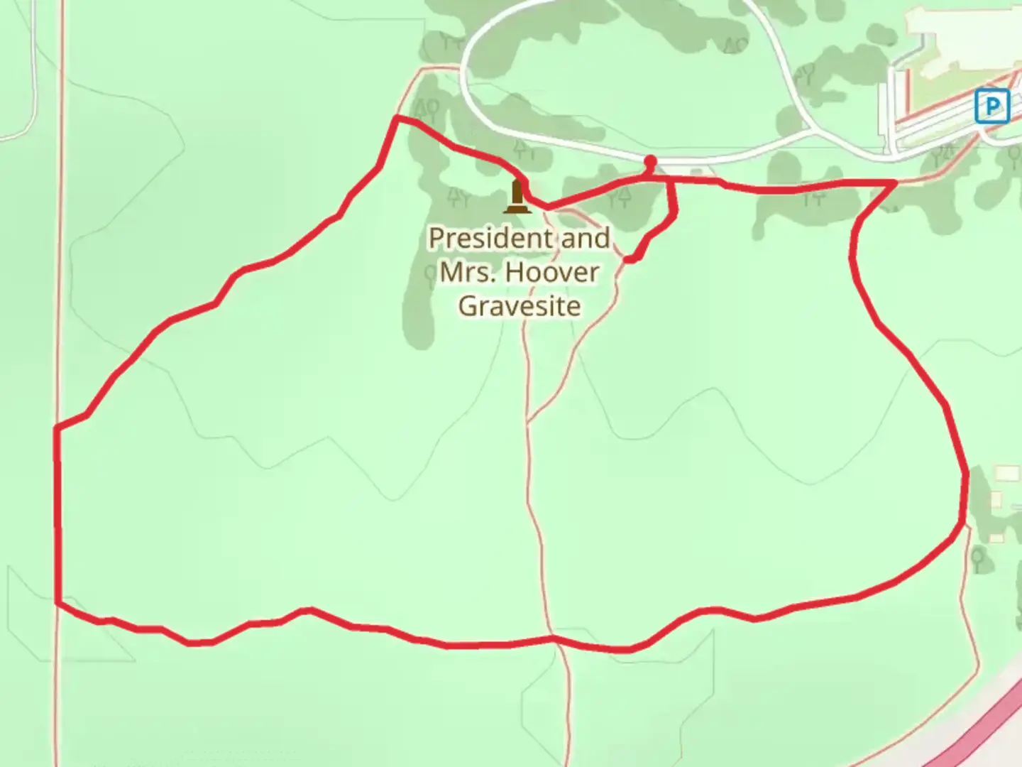 An image depicting the trail Herbert Hoover National Historic Site Loop - South and its surrounding area.