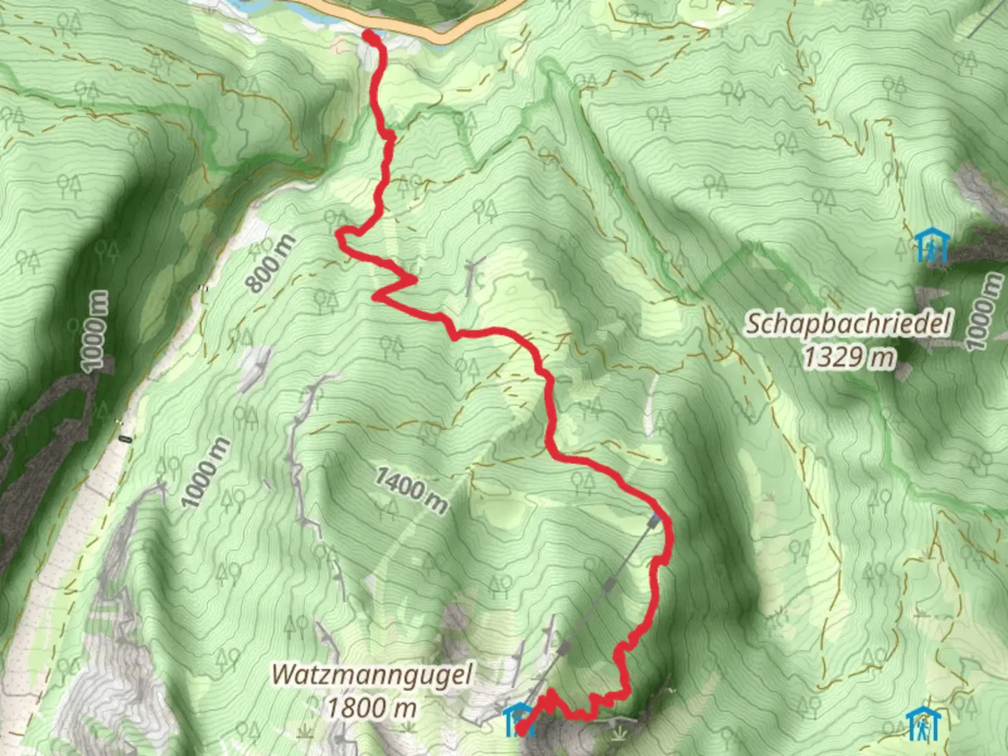 An image depicting the trail Watzmannhaus via AV Weg and its surrounding area.