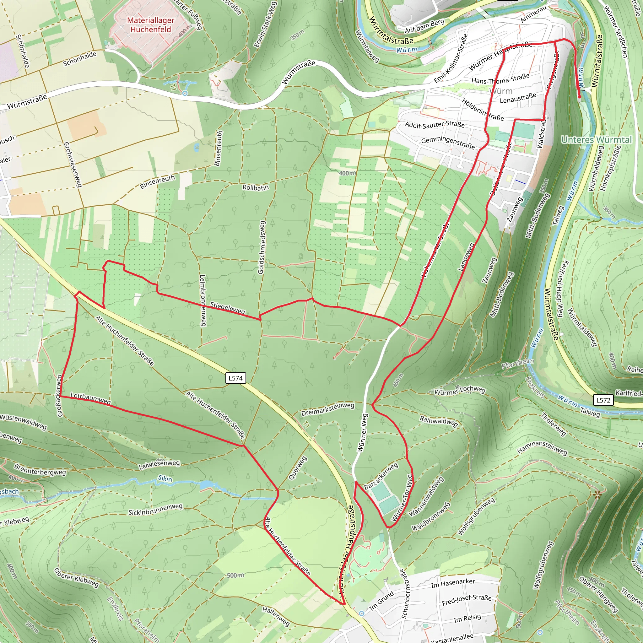 Breitenwald Loop from Wurm mobile static map