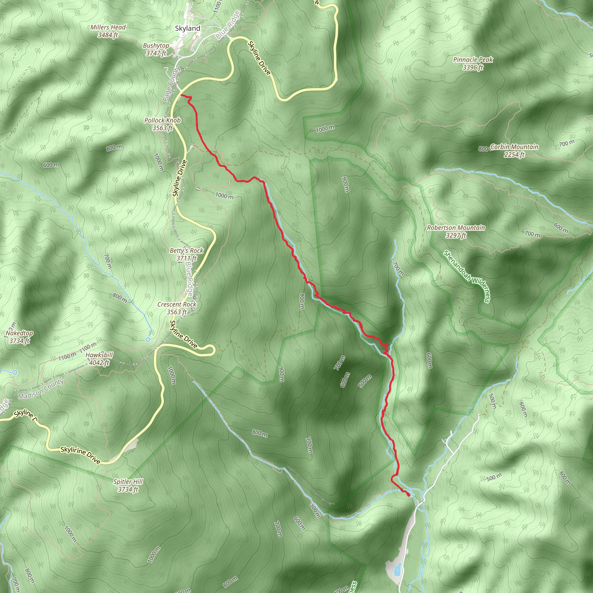 Whiteoak Canyon Trail mobile static map