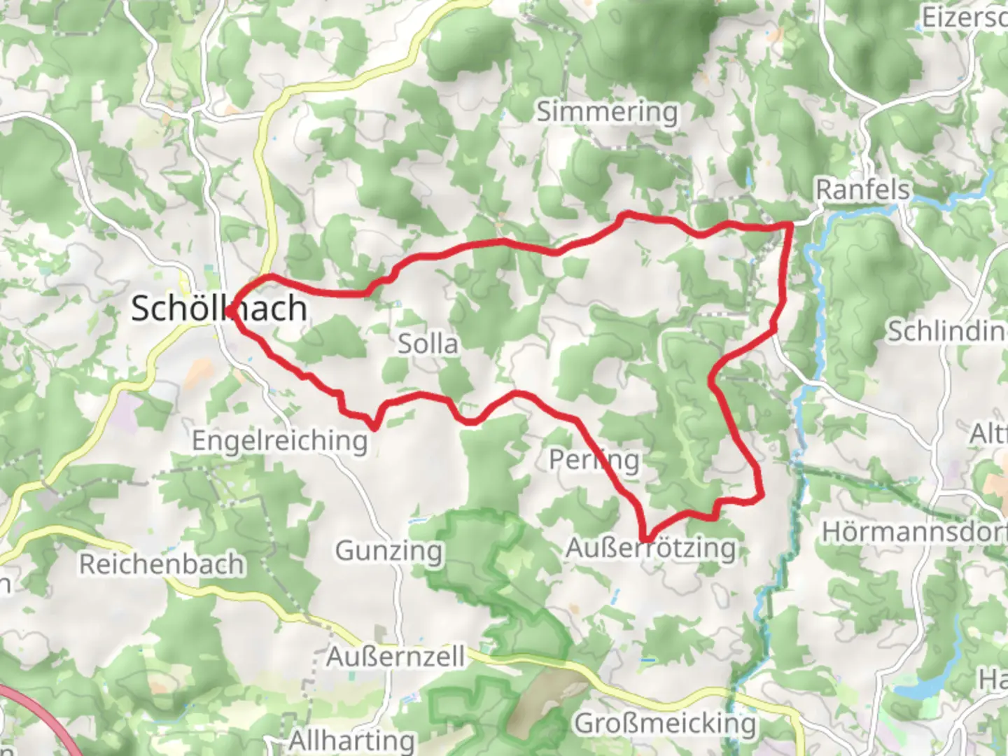 An image depicting the trail Schollnach and Hasling Loop and its surrounding area.