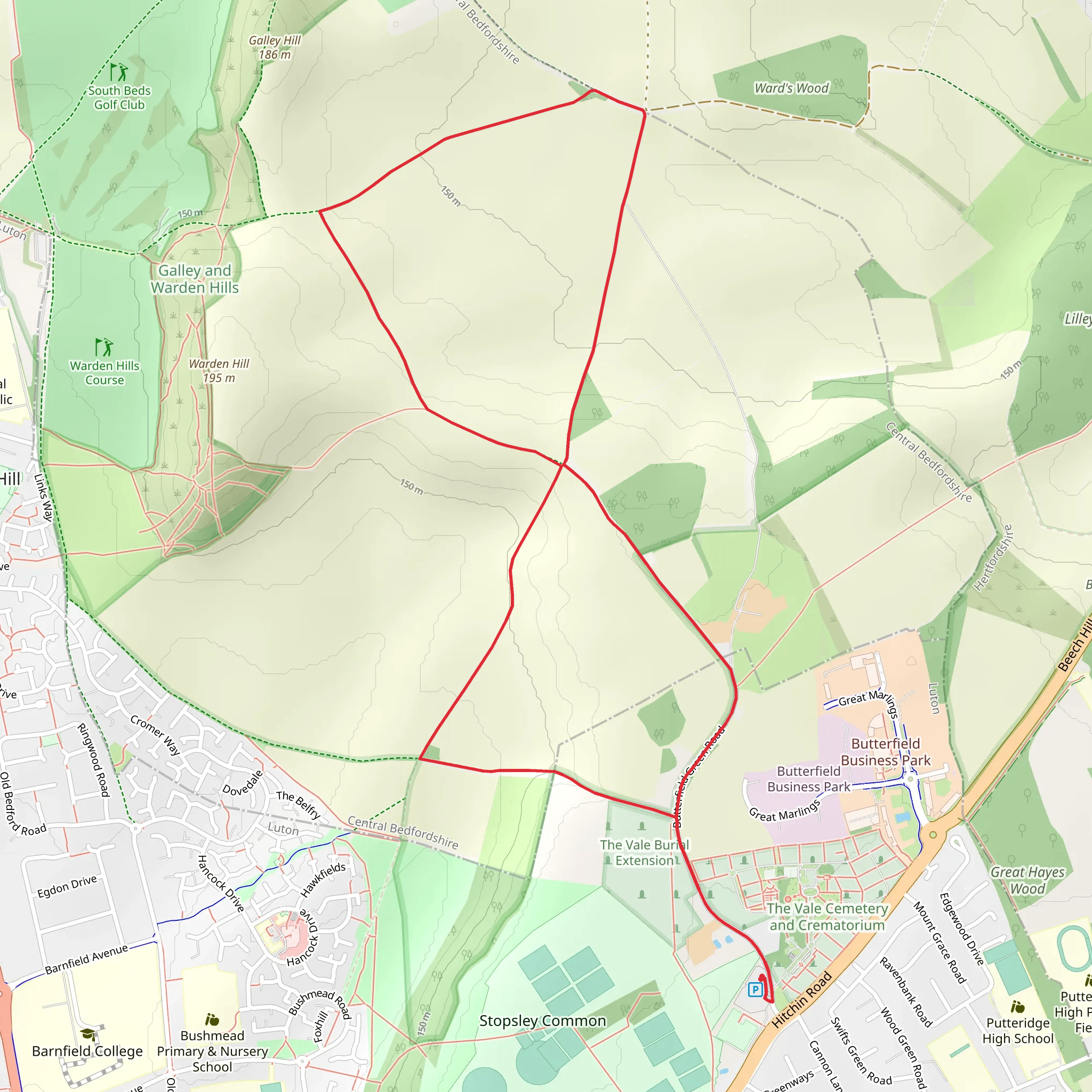 Whitehill Wood via Chiltern Way and John Bunyan Trail mobile static map