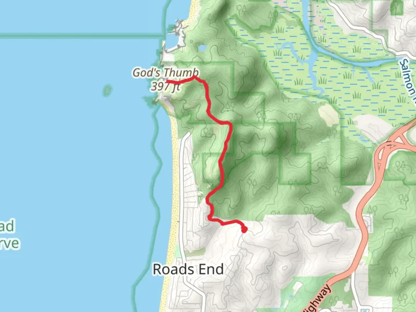 An image depicting the trail God's Thumb and its surrounding area.