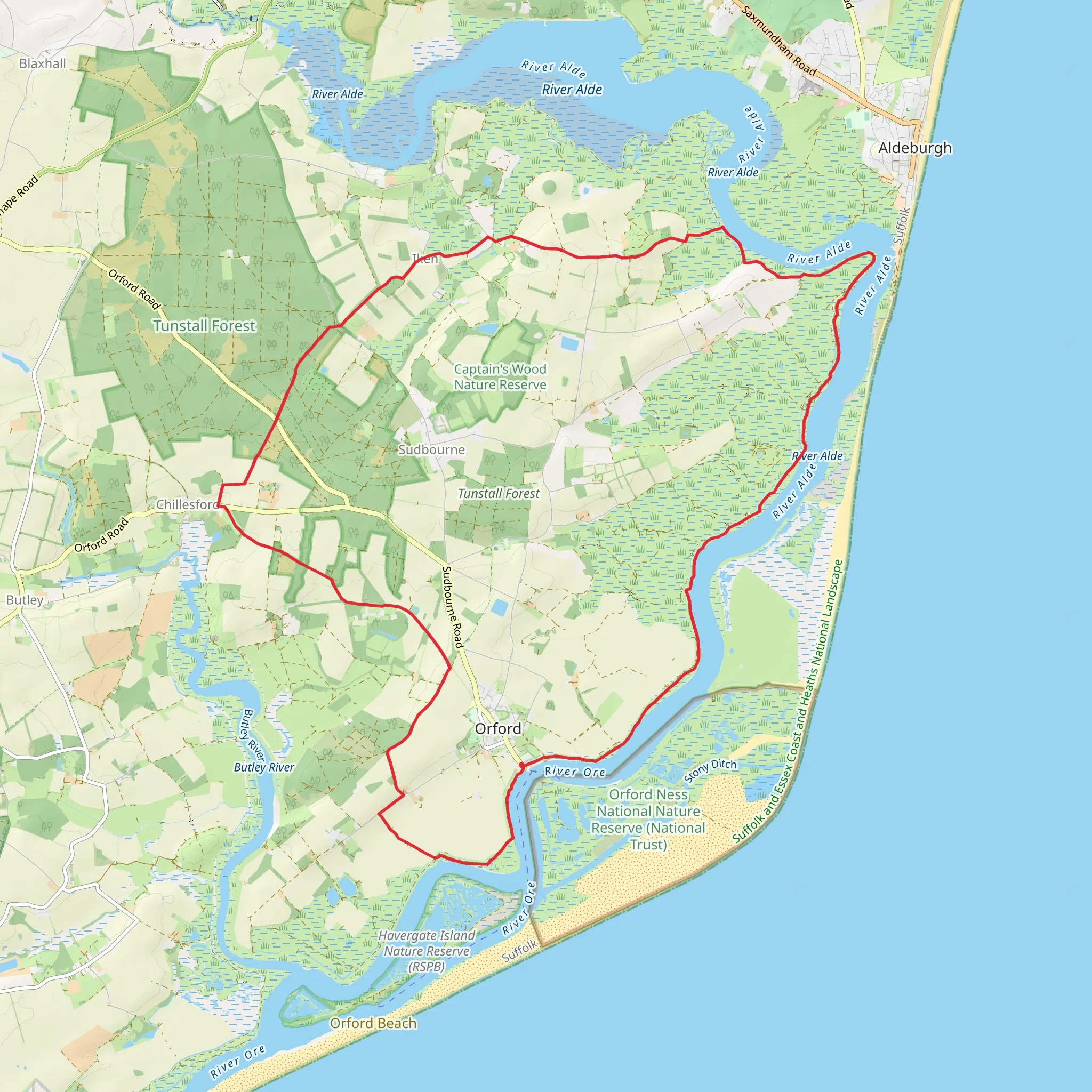 Orford, Chillesford and Slaughden Loop mobile static map