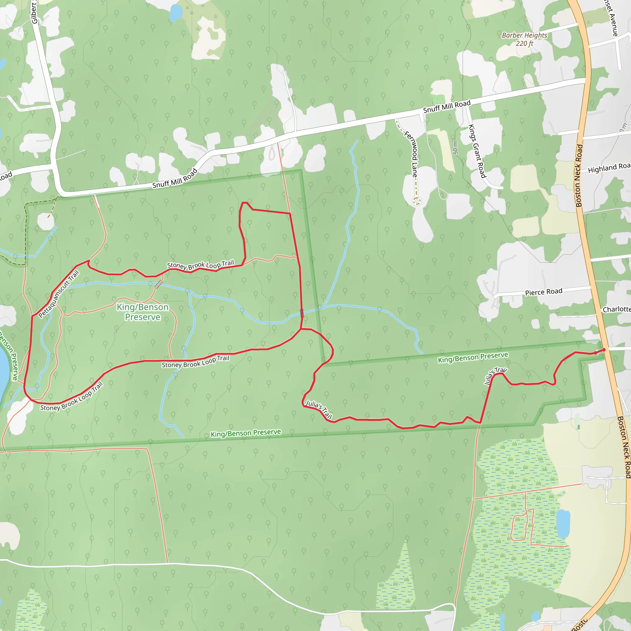 Julia's Trail, Pettaquamscutt Trail and Stoney Brook Loop Trail mobile static map