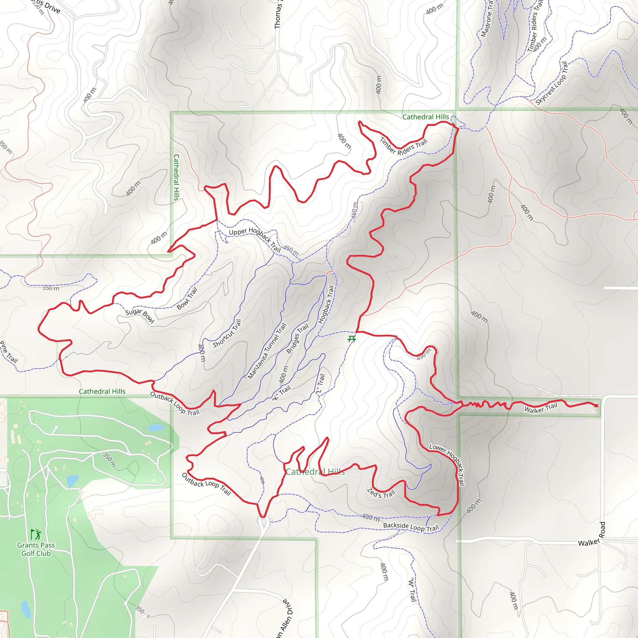 Outback, Zed's and Walker Loop Trail mobile static map