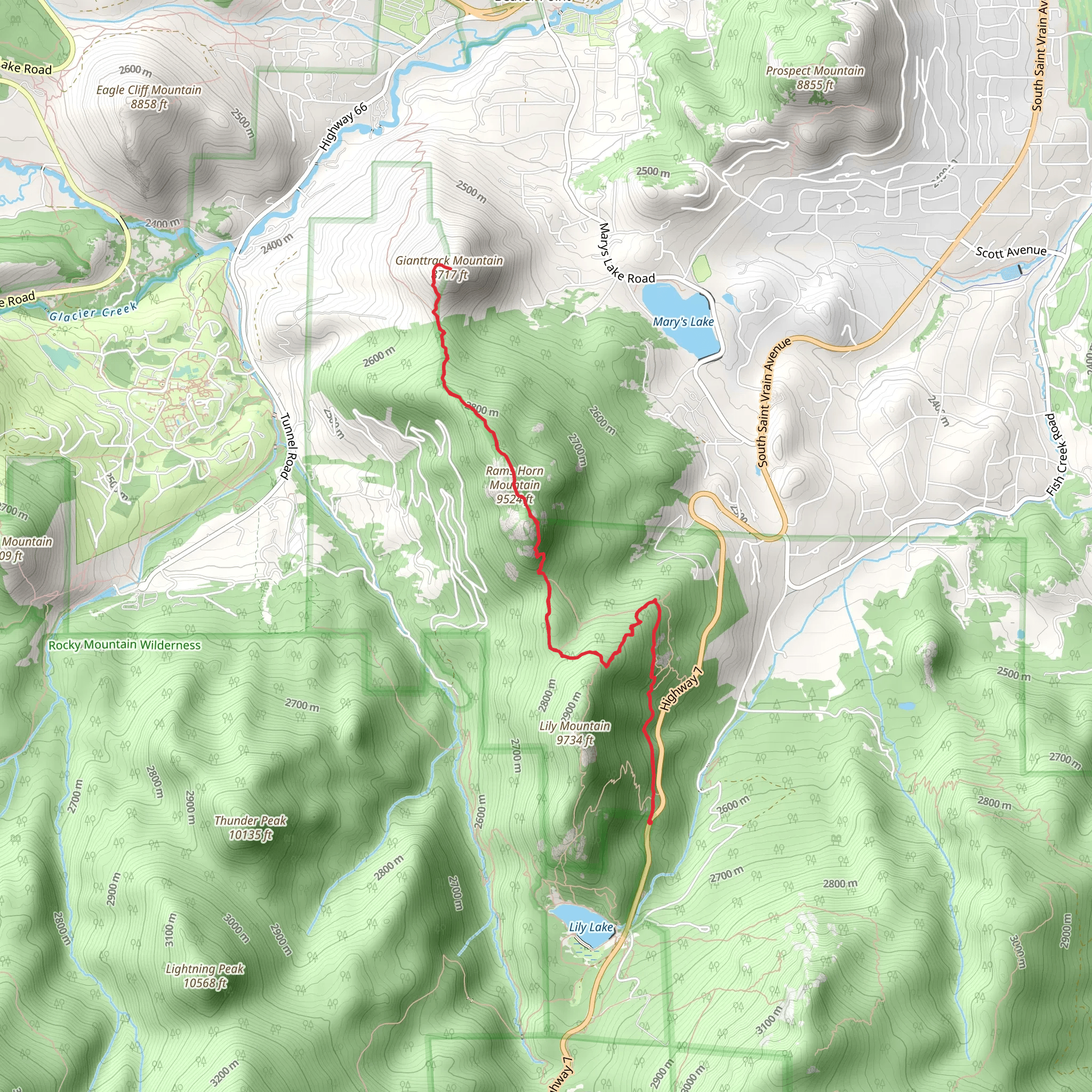 Gianttrack Mountain and Rams Horn Mountain mobile static map