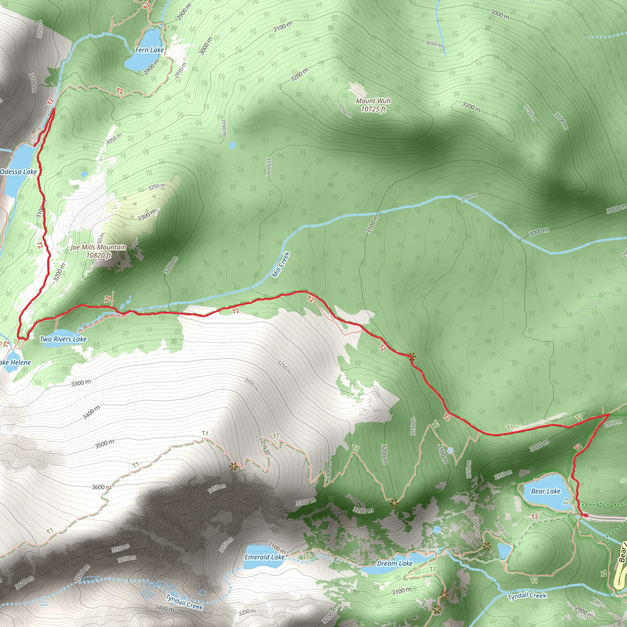 Odessa Lake Trail from Bear Lake mobile static map