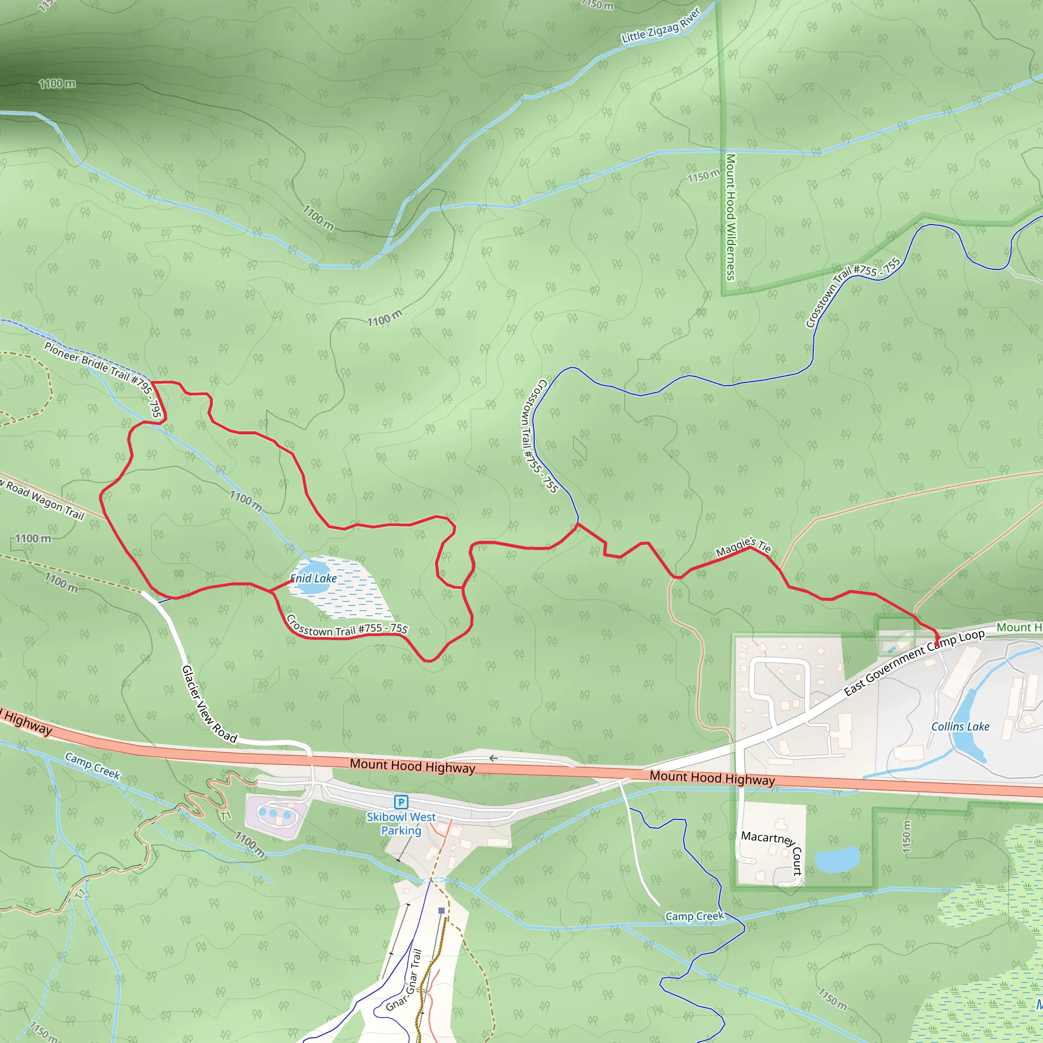 Maggie's Tie, Pioneer Bridle and Enid Lake Loop Trail mobile static map