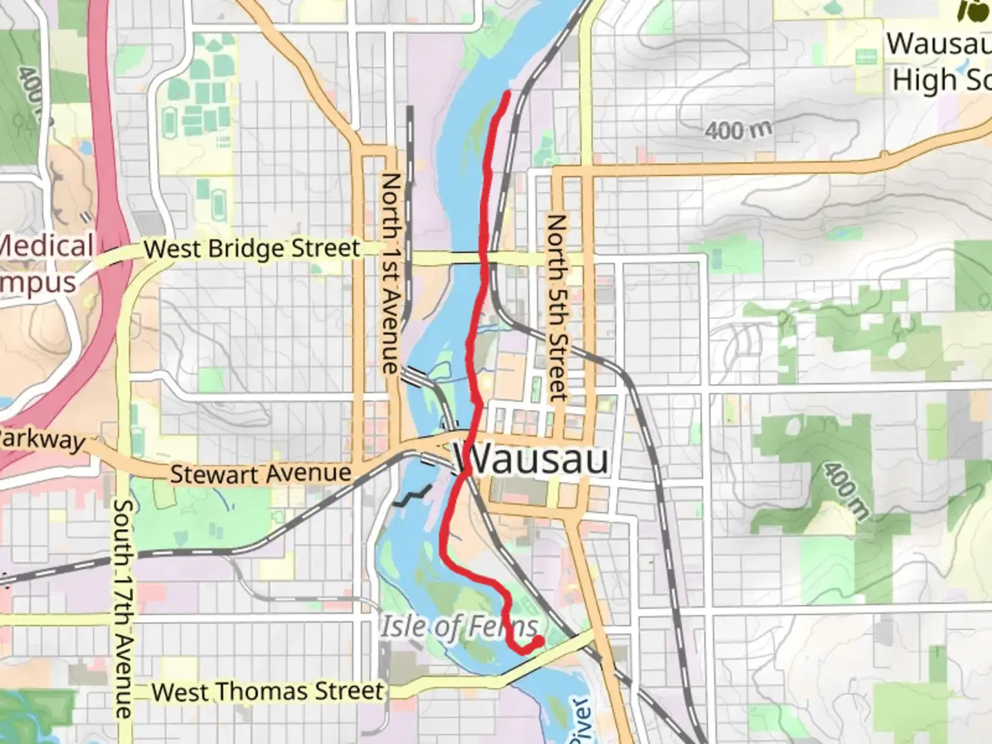 An image depicting the trail River Edge Parkway and its surrounding area.