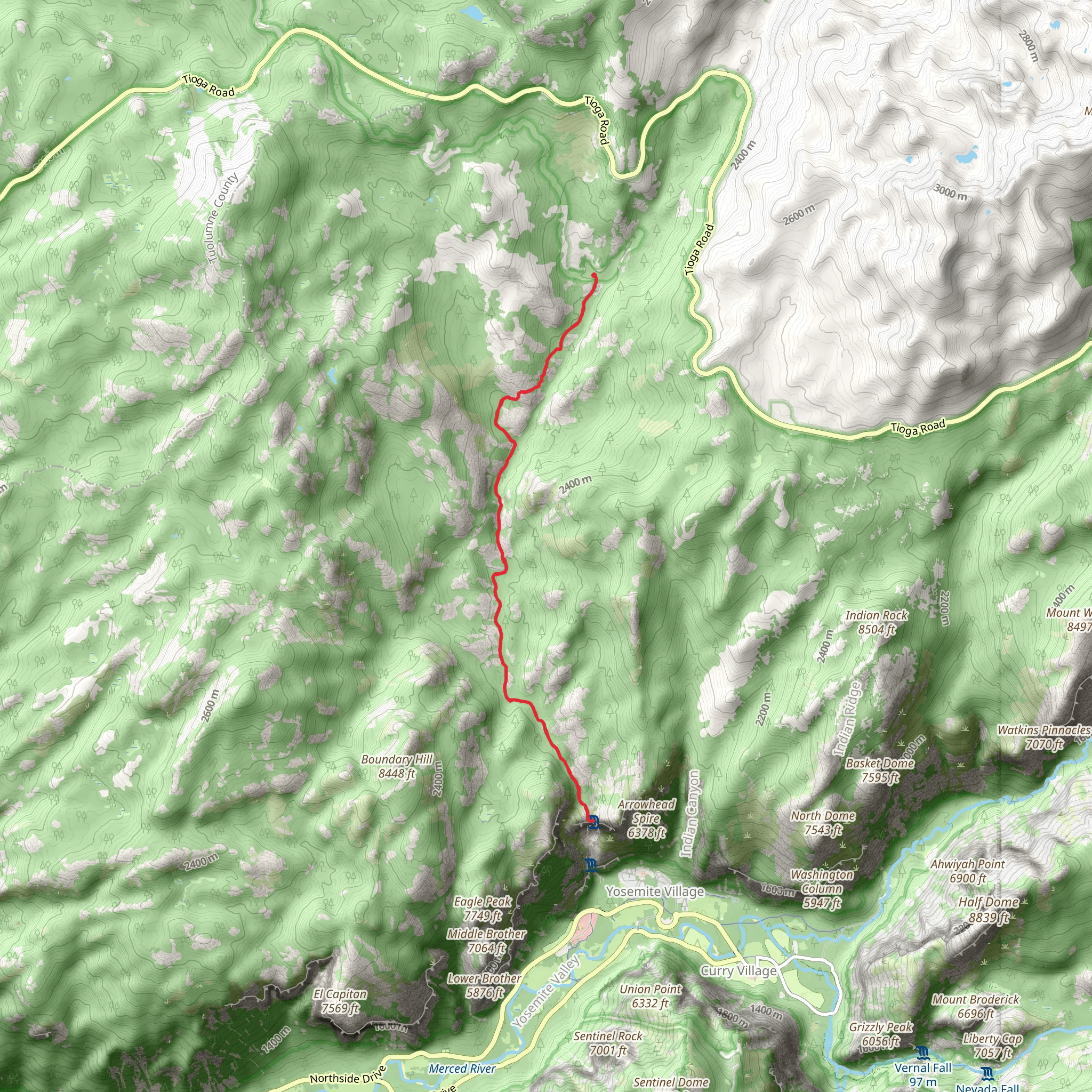 Upper Yosemite Fall from Old Tioga Road mobile static map