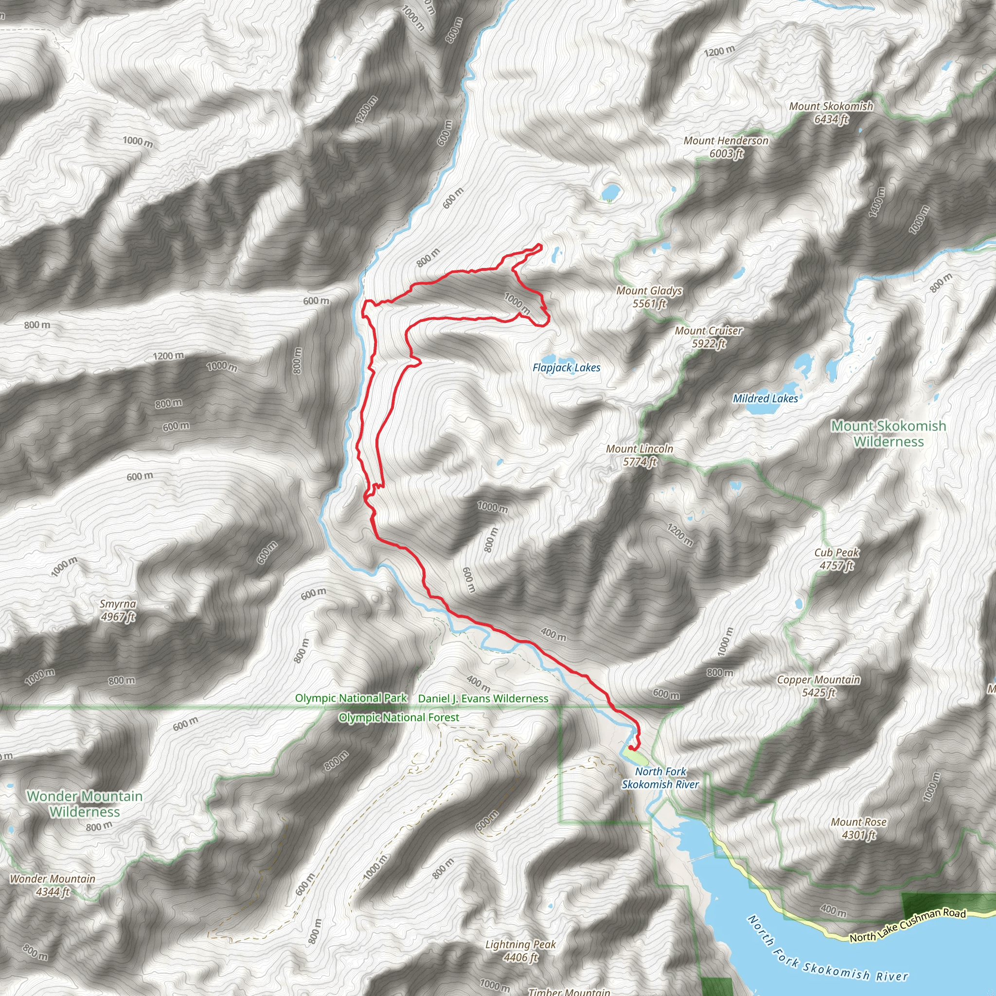 Flapjack Lakes Trail and Black and White Lakes Primitive Trail mobile static map