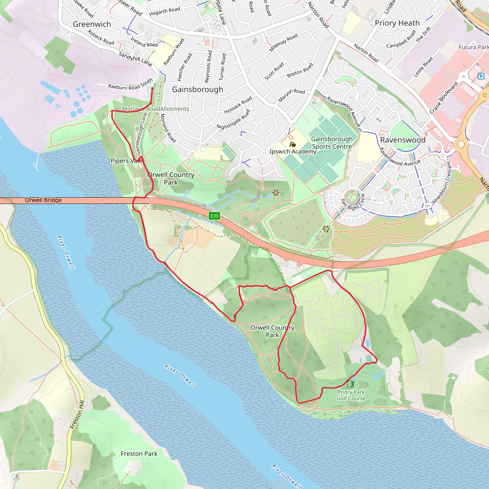 Orwell Country Park Walk mobile static map