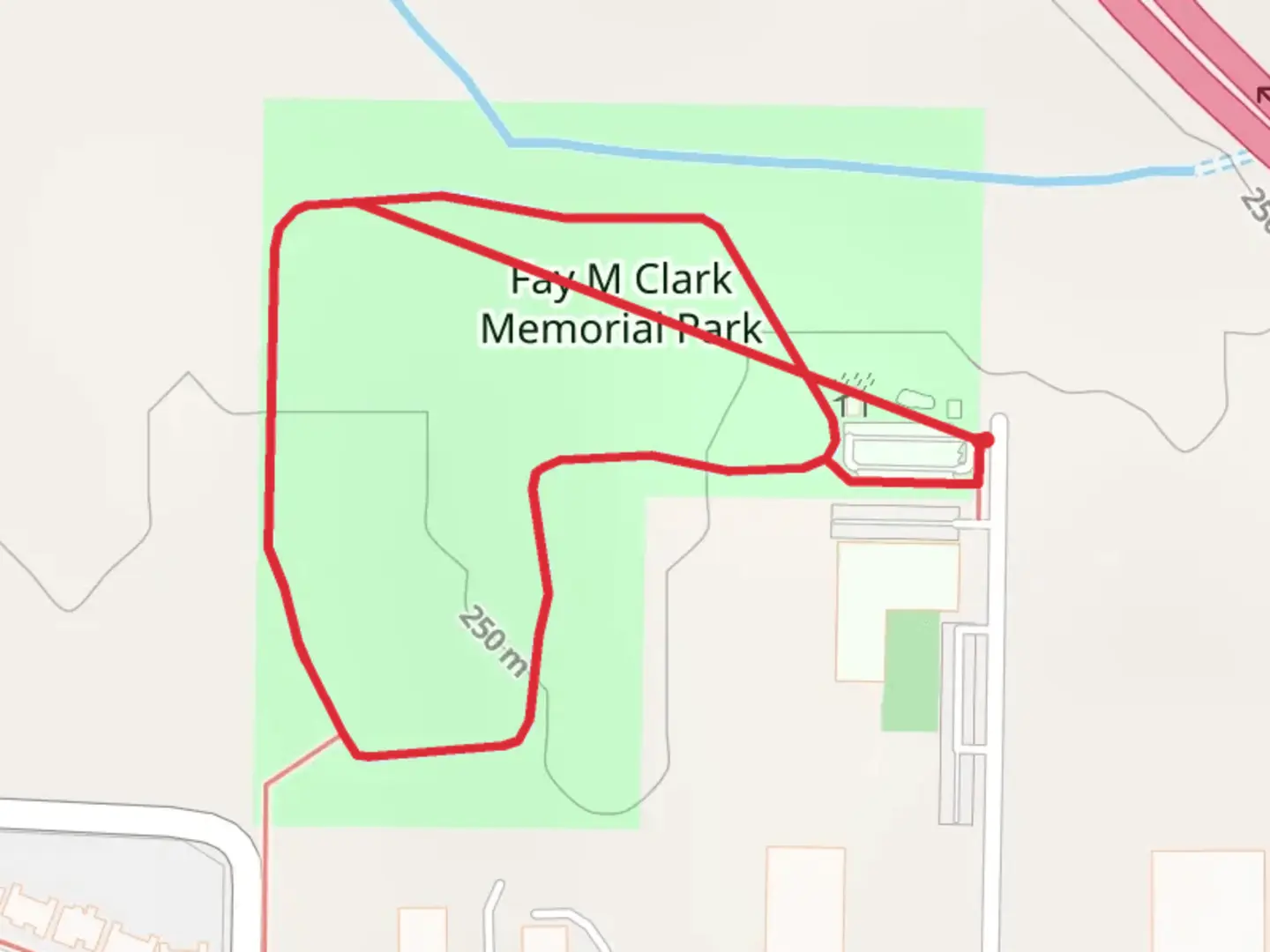 An image depicting the trail Fay M Clark Memorial Park Loop and its surrounding area.