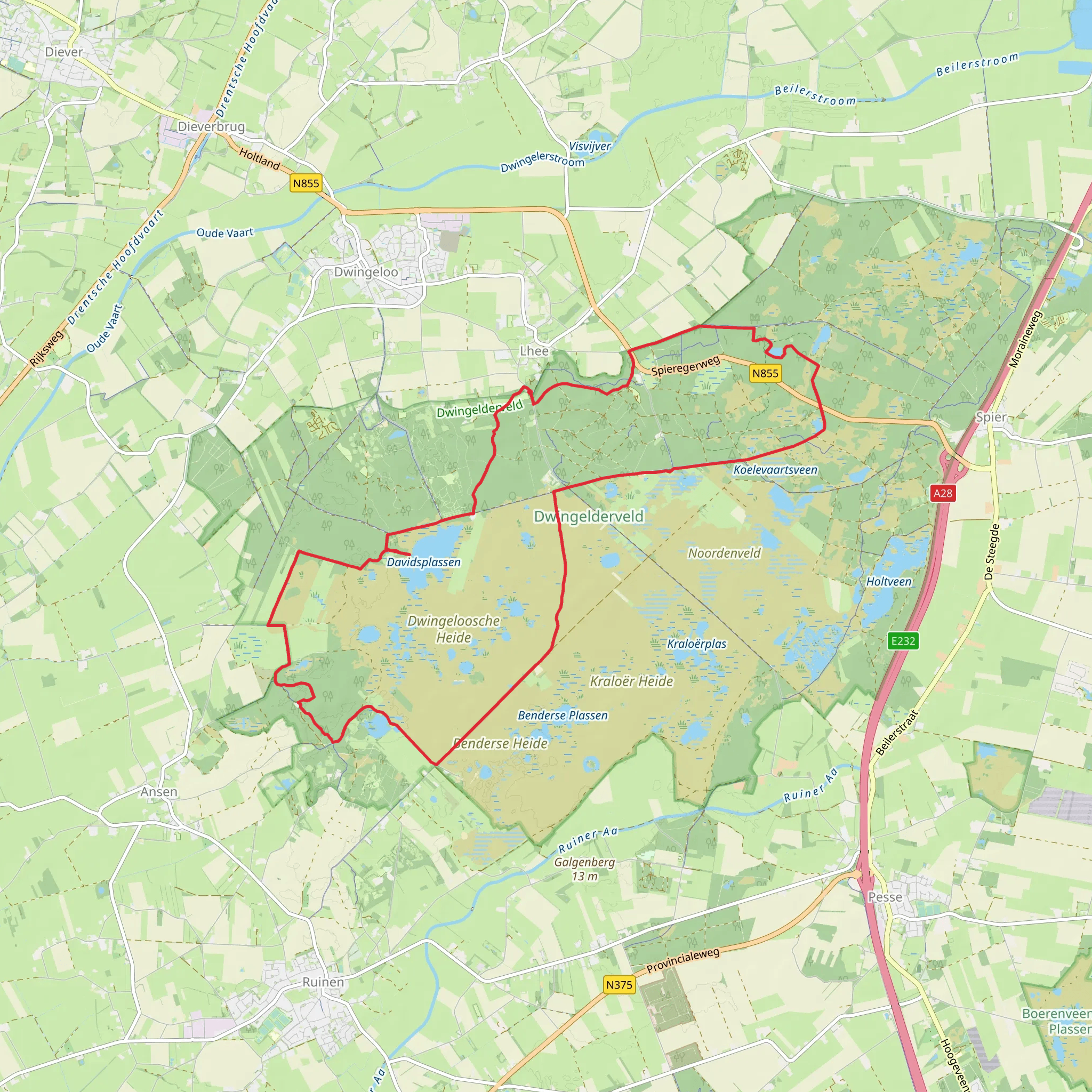 Dwingeloosche Heide, Anserdennen and Davidsplassen Loop mobile static map