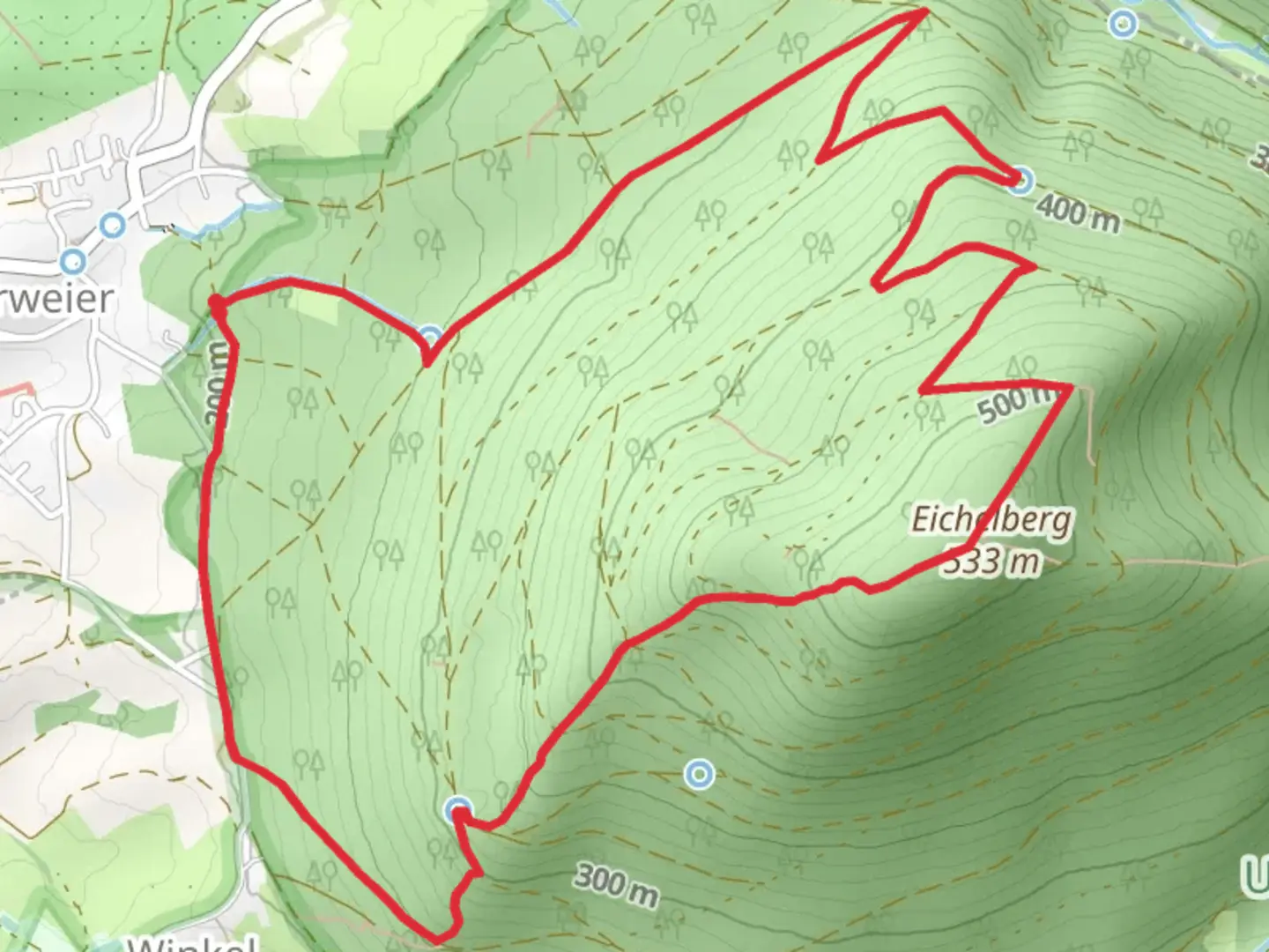 An image depicting the trail Eichelberg Loop via Saatschulweg and its surrounding area.